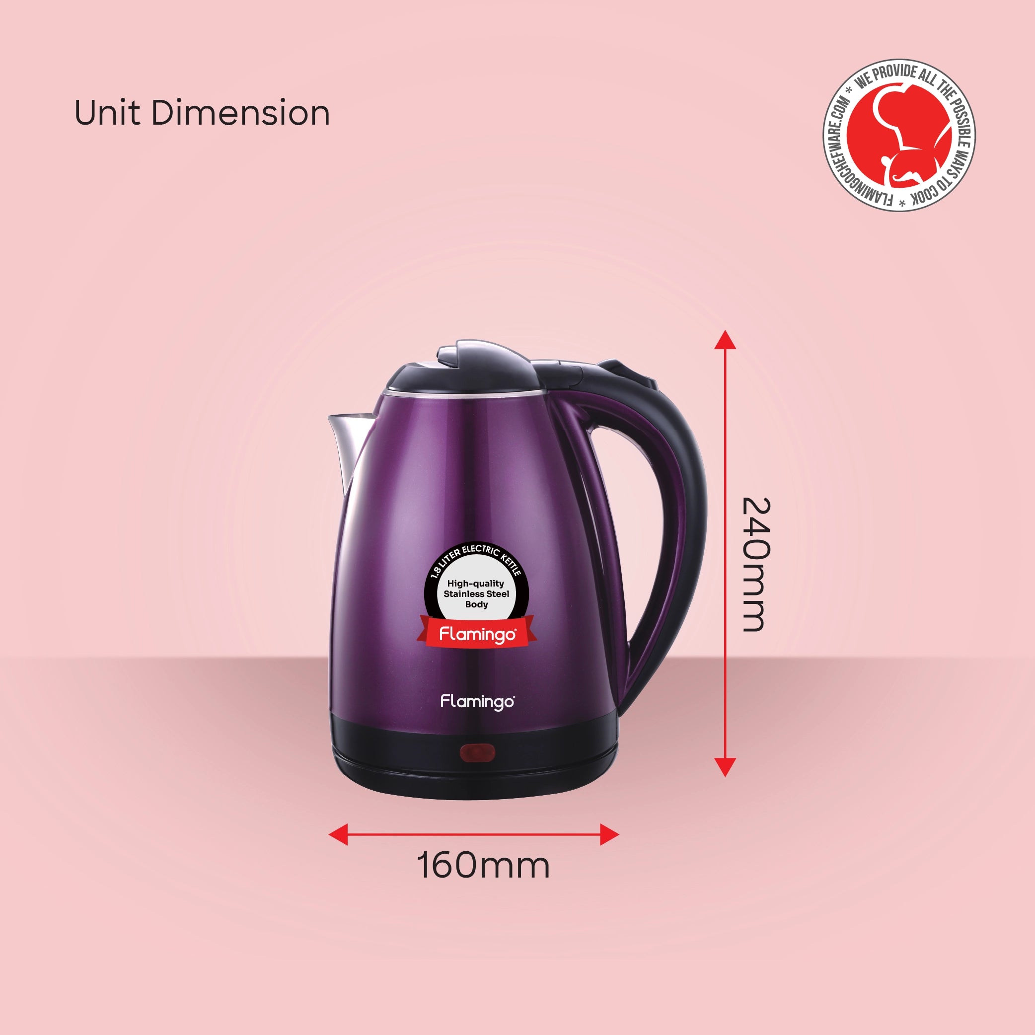 Flamingo Electric Kettle 1.8L 1500W with Stainless Steel Inner Shell - FL283EK Sanford KSA