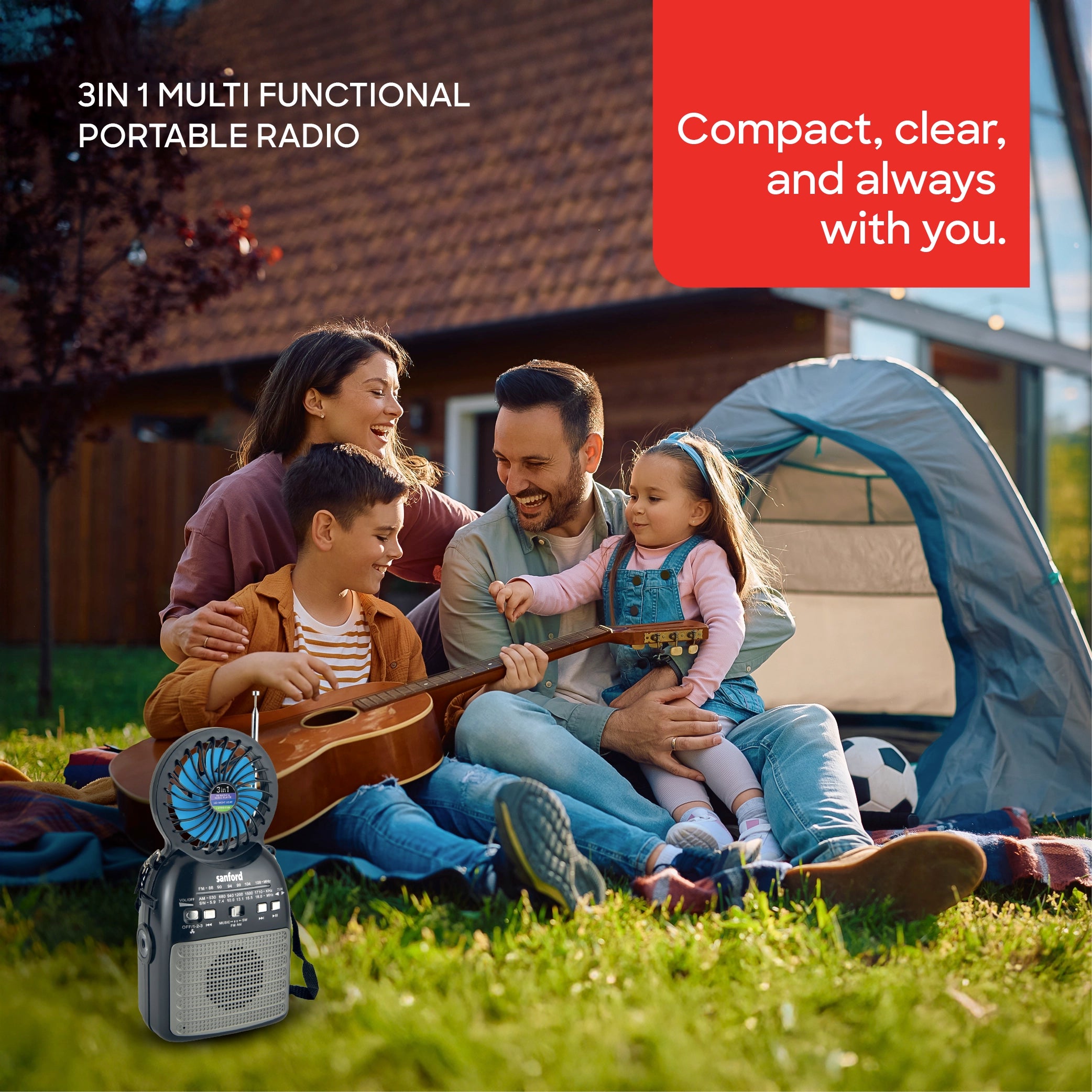 Sanford Portable Radio 3-in-1 with Solar Fan LED Light and Rechargeable Battery - SF1017PR Sanford KSA