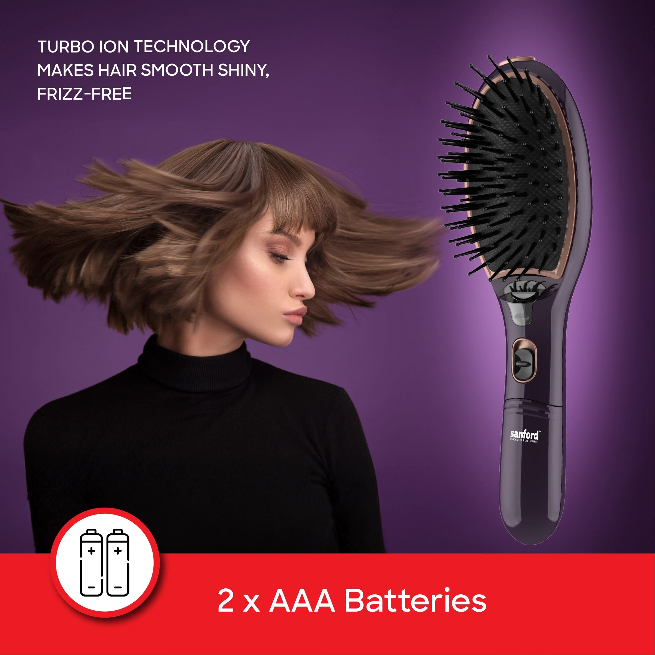 Sanford Ionic Hair Brush with Turbo Ion Frizz Control & Detangling Paddle - SF10203HS Sanford KSA