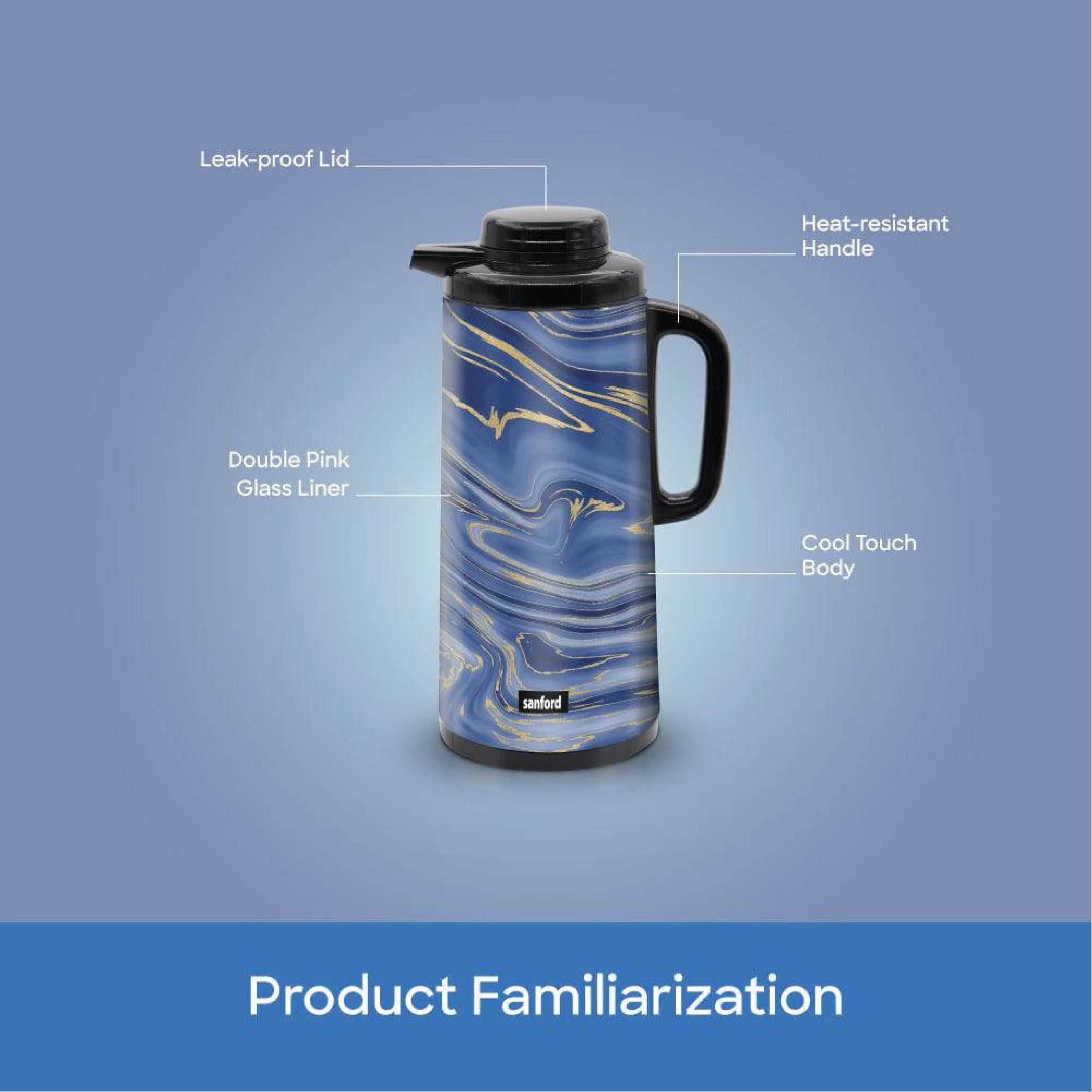 Sanford Vacuum Flask 1000ml Double Pink Glass Liner, Hot & Cold 24 Hours Retention - SF10503VF Sanford KSA