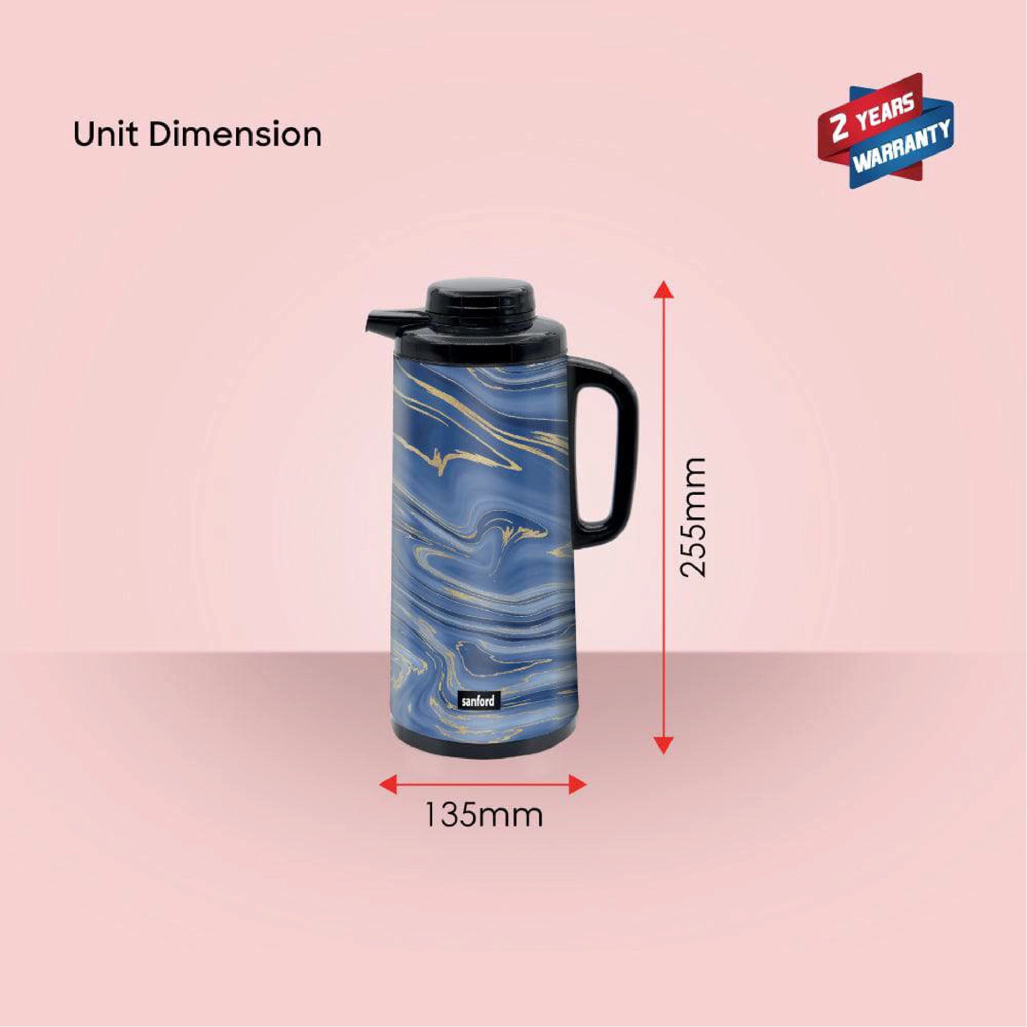Sanford Vacuum Flask 1000ml Double Pink Glass Liner, Hot & Cold 24 Hours Retention - SF10503VF Sanford KSA