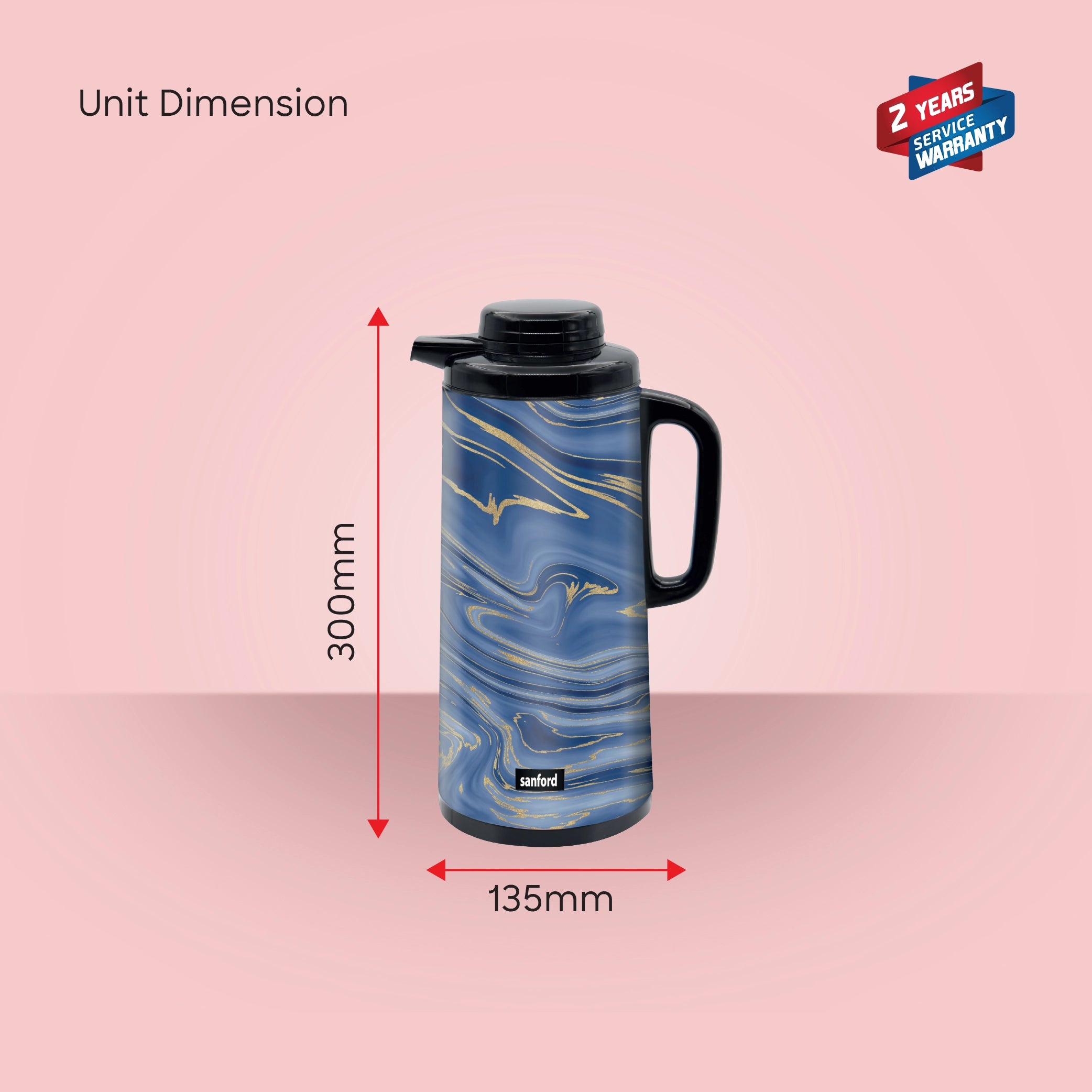 Sanford Vacuum Flask 1600ml Double Pink Glass Liner, Hot & Cold 24 Hours Retention - SF10505VF Sanford KSA
