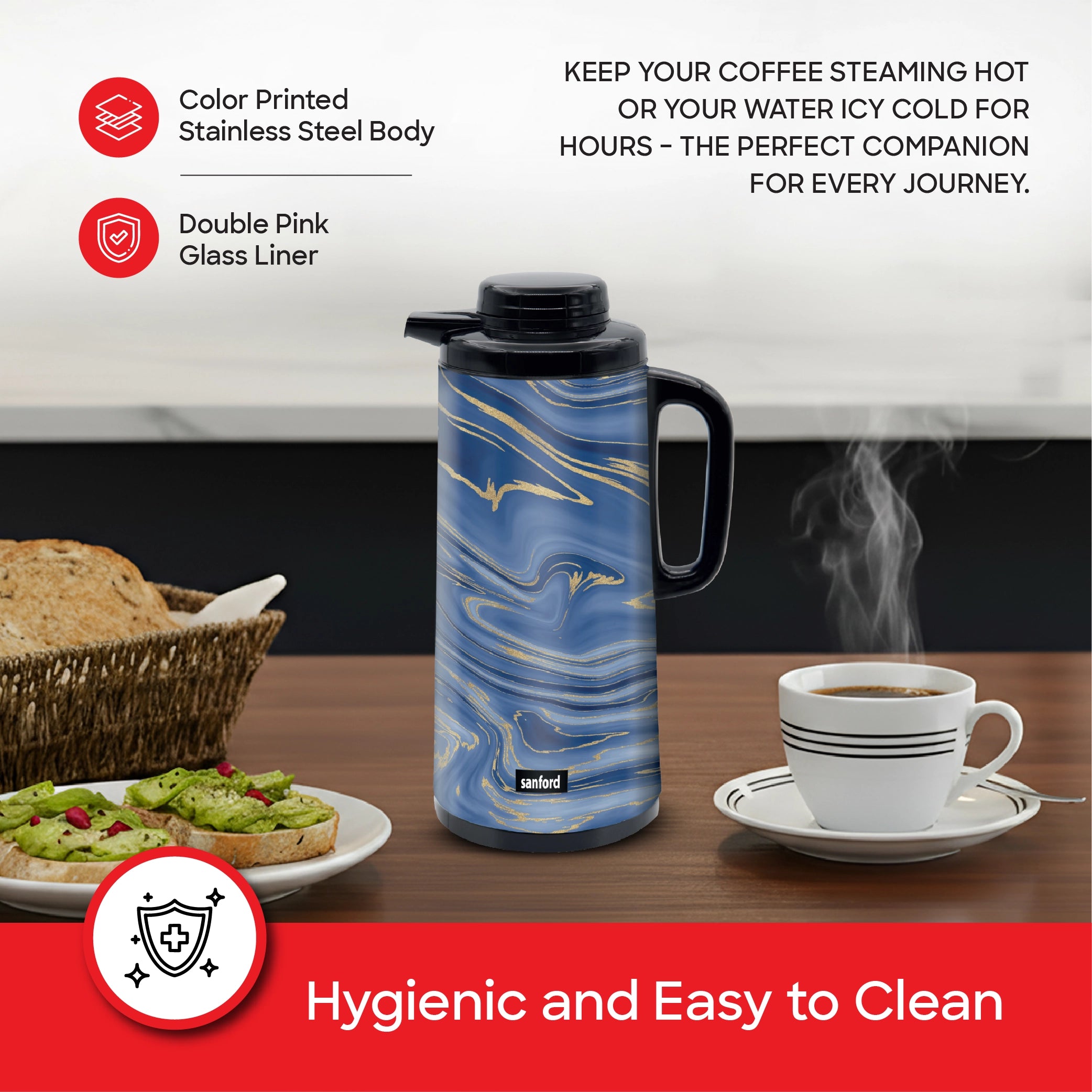 Sanford Vacuum Flask 1900ml Double Pink Glass Liner, Hot & Cold 24 Hours Retention - SF10506VF Sanford KSA