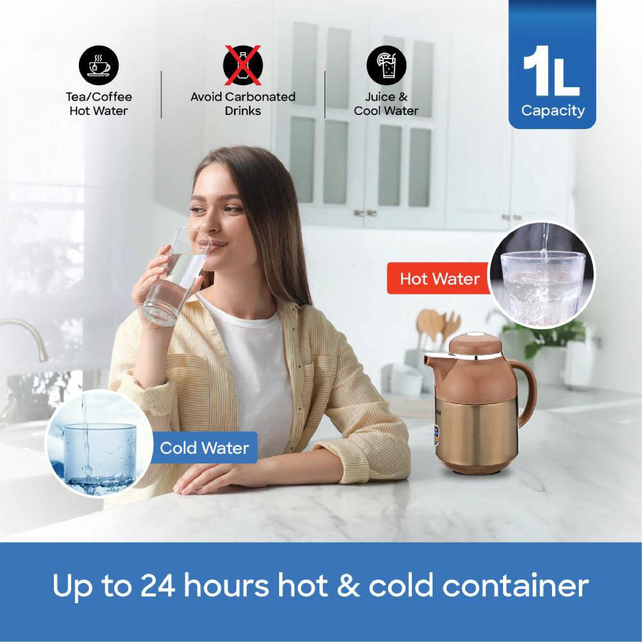 Sanford Vacuum Flask Stainless Steel with Double Glass Liner, Hot & Cold Use - SF10515VF Sanford KSA