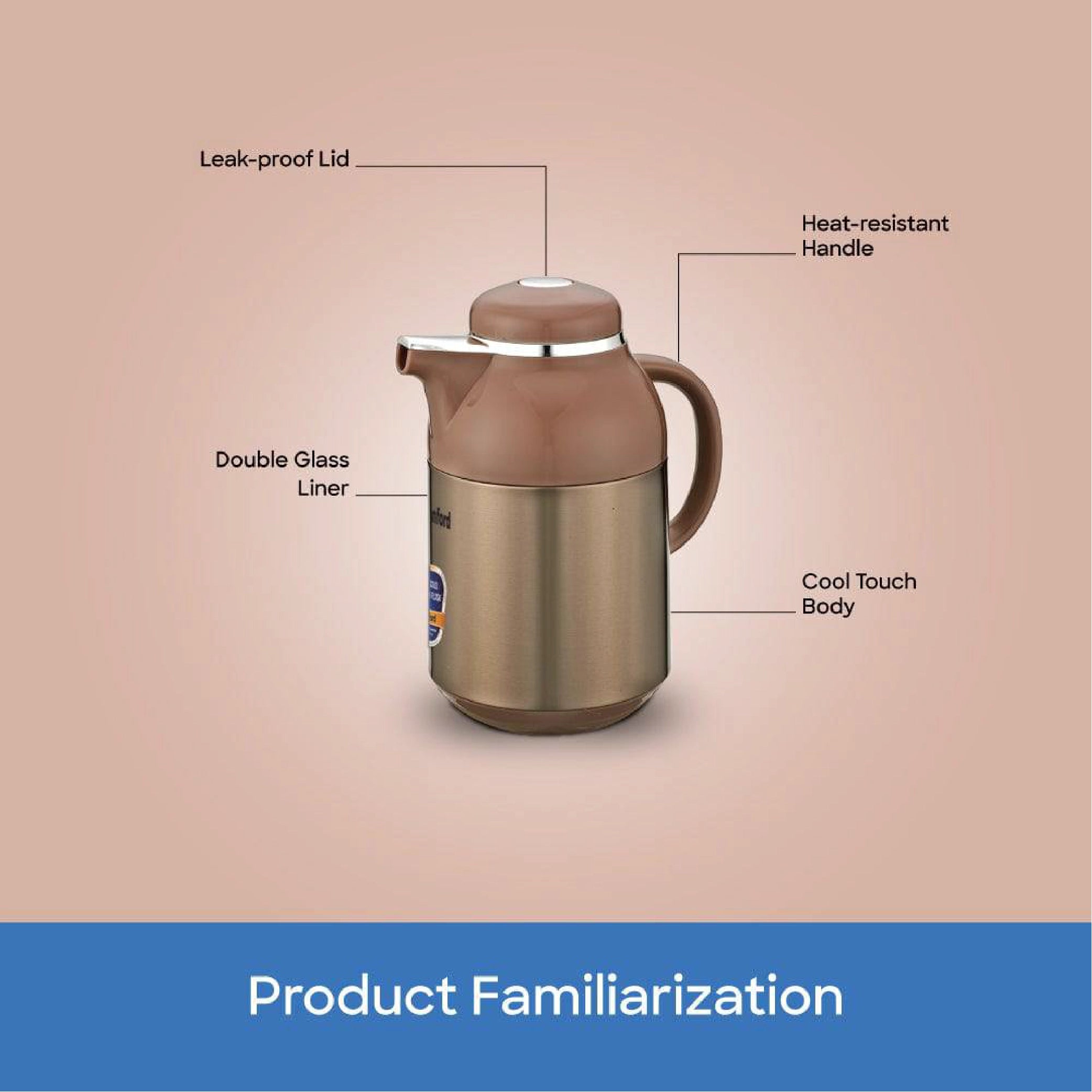 Sanford Vacuum Flask 1300ml Stainless Steel with Double Glass Liner, Hot & Cold Use - SF10516VF Sanford KSA