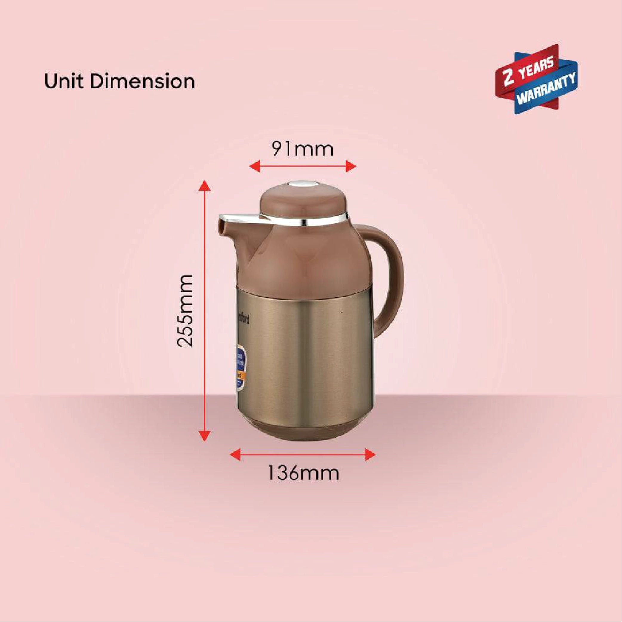Sanford Vacuum Flask 1300ml Stainless Steel with Double Glass Liner, Hot & Cold Use - SF10516VF Sanford KSA