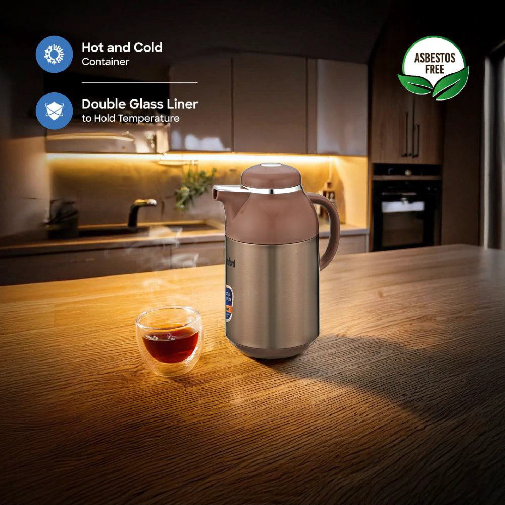 Sanford Vacuum Flask 1600ml Double Glass Liner, Hot & Cold Use - SF10517VF Sanford KSA