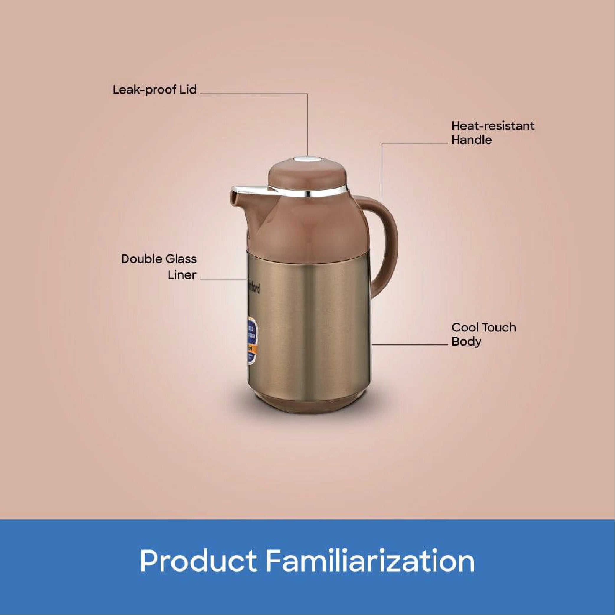 Sanford Vacuum Flask 1600ml Double Glass Liner, Hot & Cold Use - SF10517VF Sanford KSA