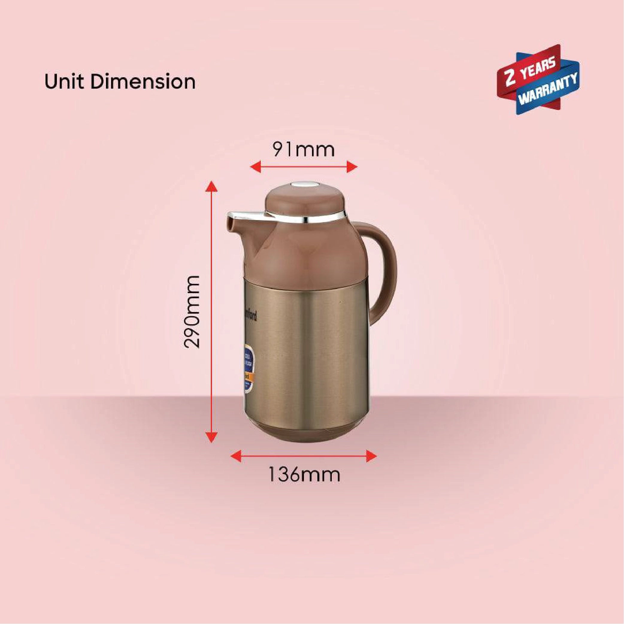 Sanford Vacuum Flask 1600ml Double Glass Liner, Hot & Cold Use - SF10517VF Sanford KSA