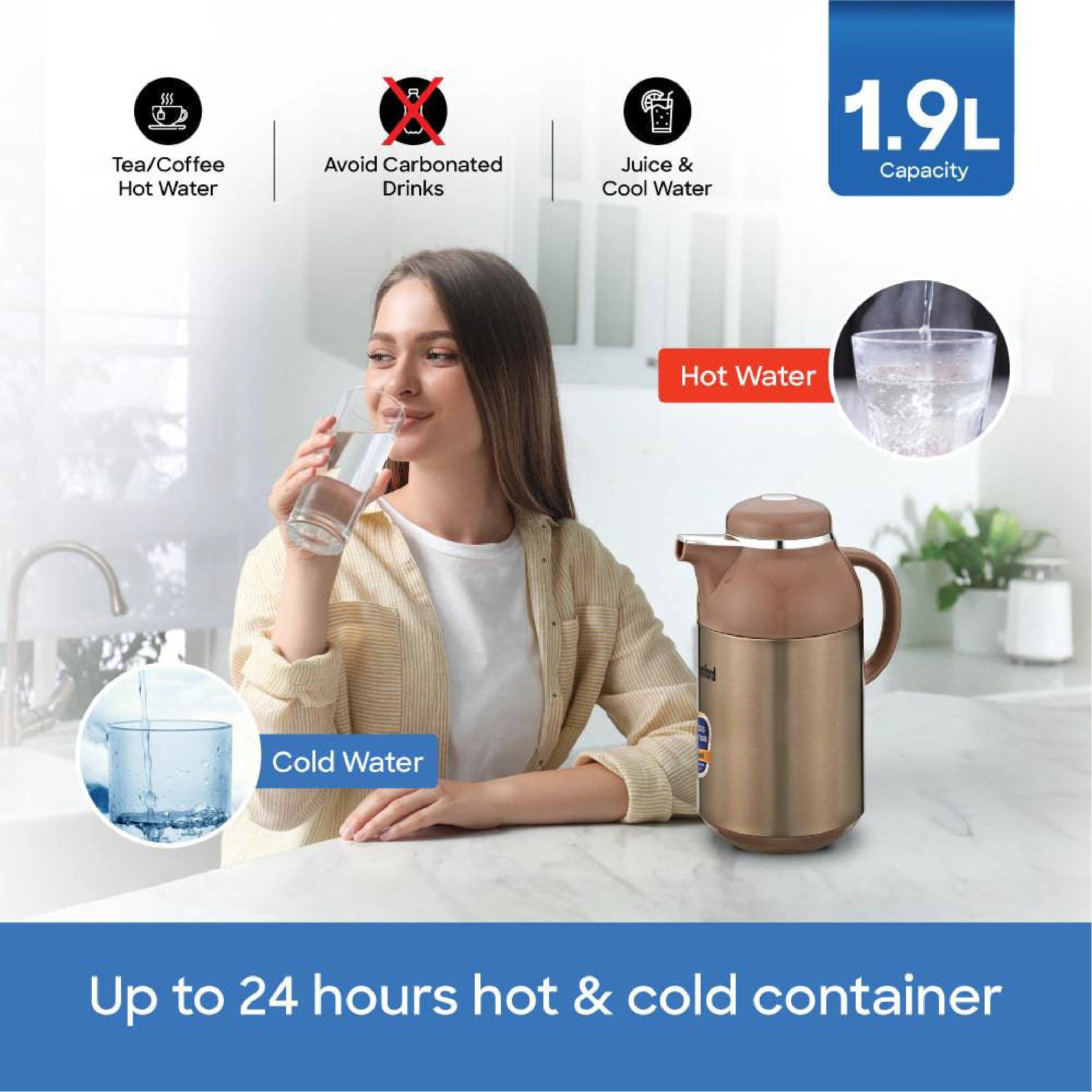 Sanford Vacuum Flask Double Glass Liner, Hot & Cold Temperature Retention - SF10518VF Sanford KSA