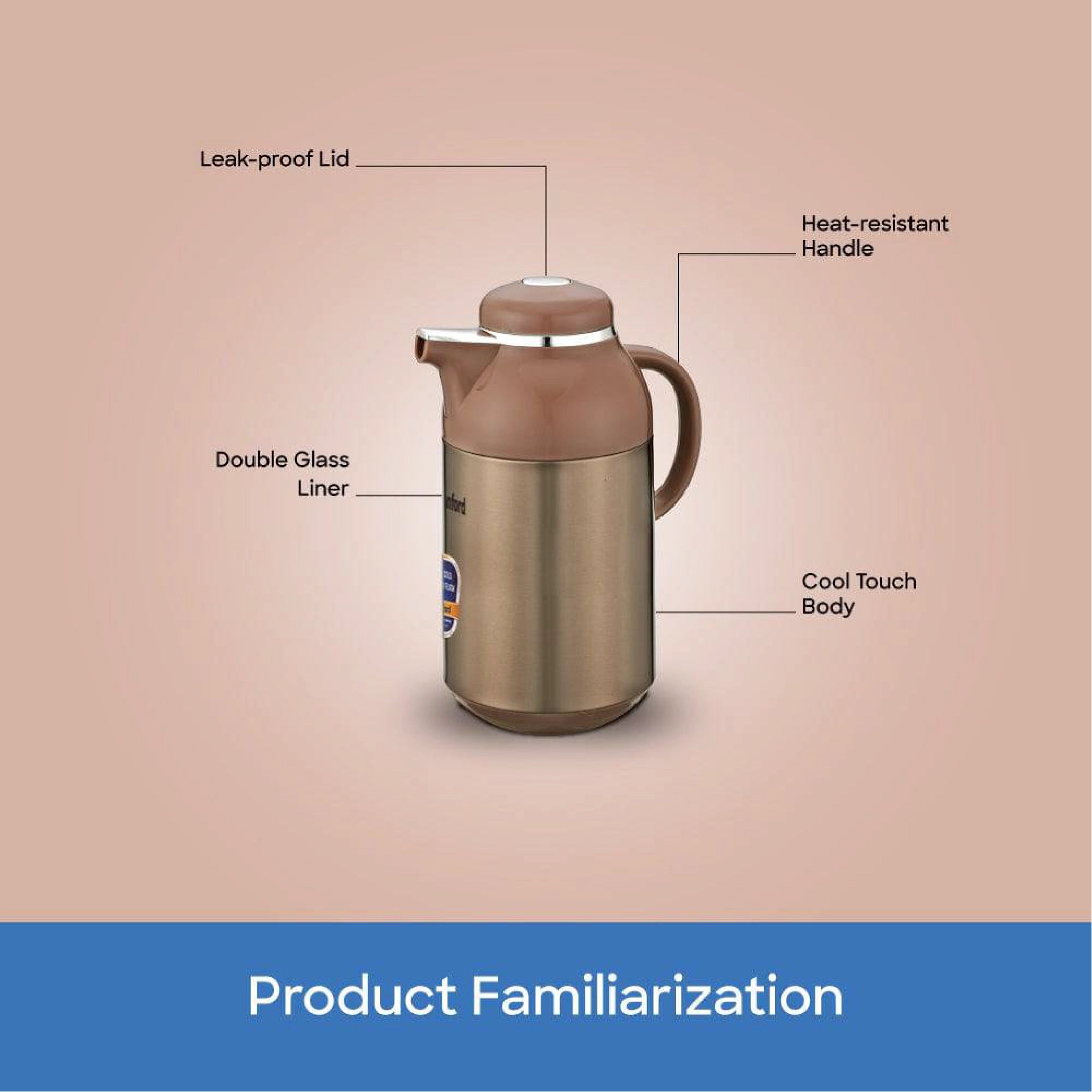 Sanford Vacuum Flask Double Glass Liner, Hot & Cold Temperature Retention - SF10518VF Sanford KSA