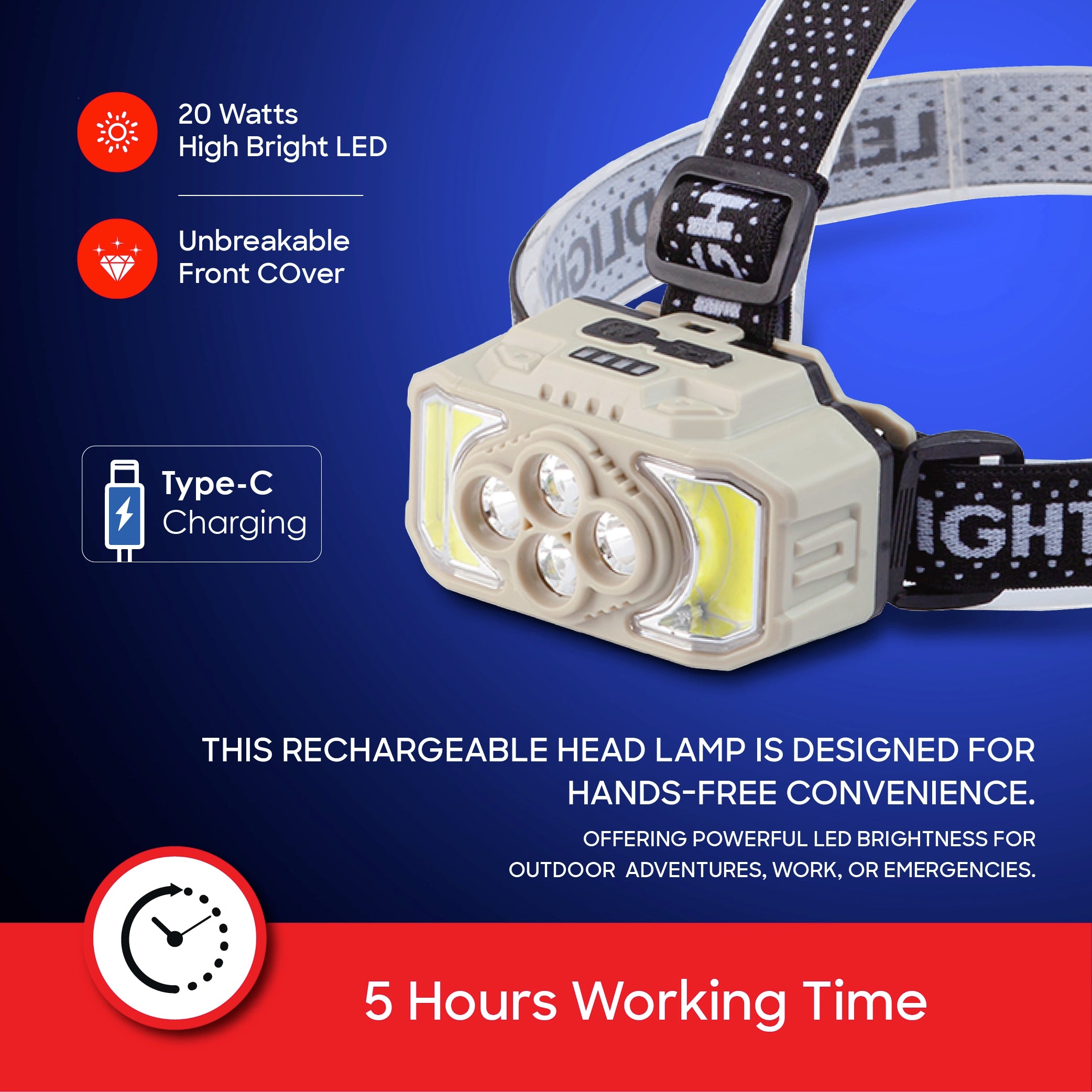 Sanford Rechargeable Head Lamp 20W 500 Lumens LED with 12H Backup Waterproof - SF1054HL Sanford KSA