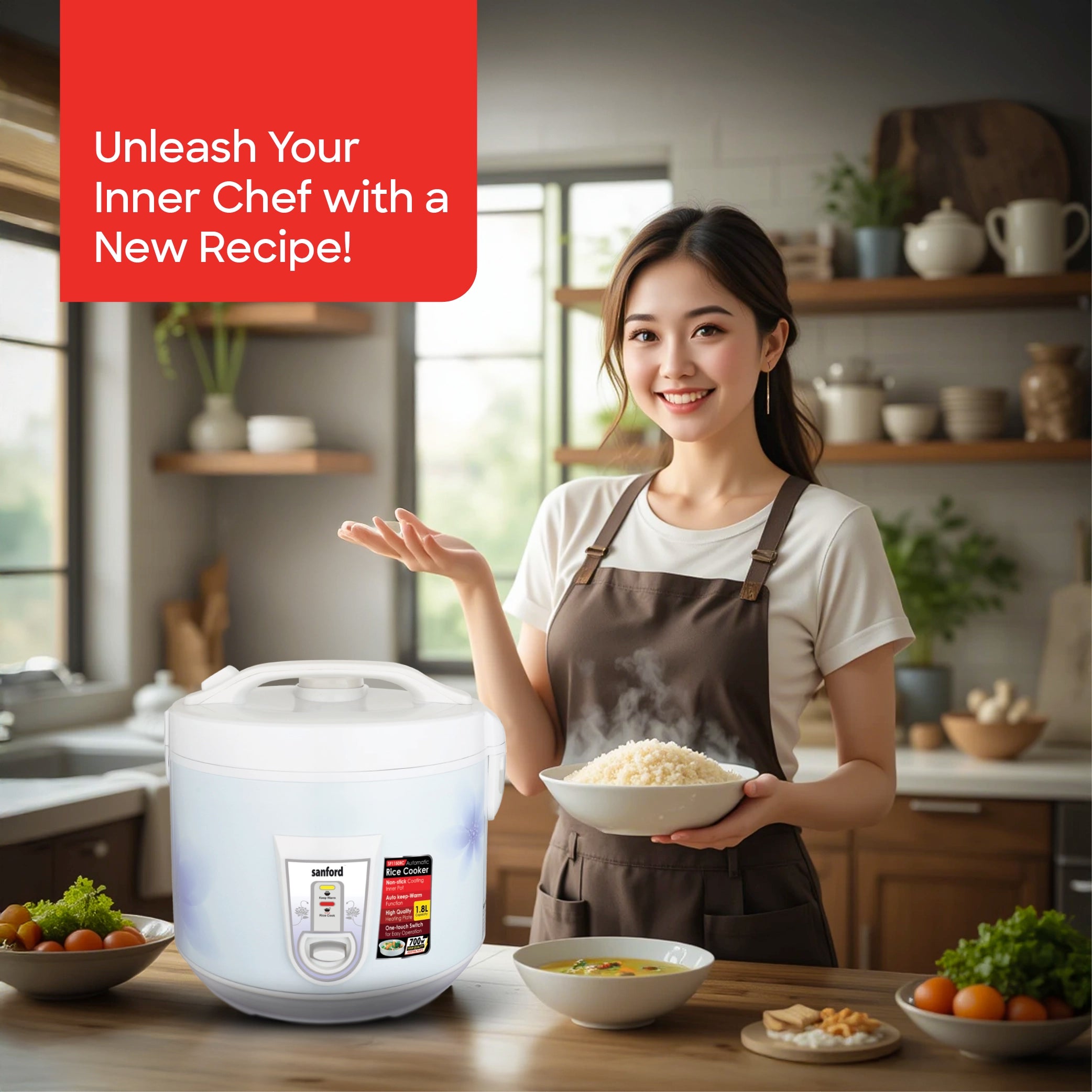 Sanford Rice Cooker 1.8L 700W with Non-Stick Aluminum Pot and Keep Warm - SF1150RC Sanford KSA