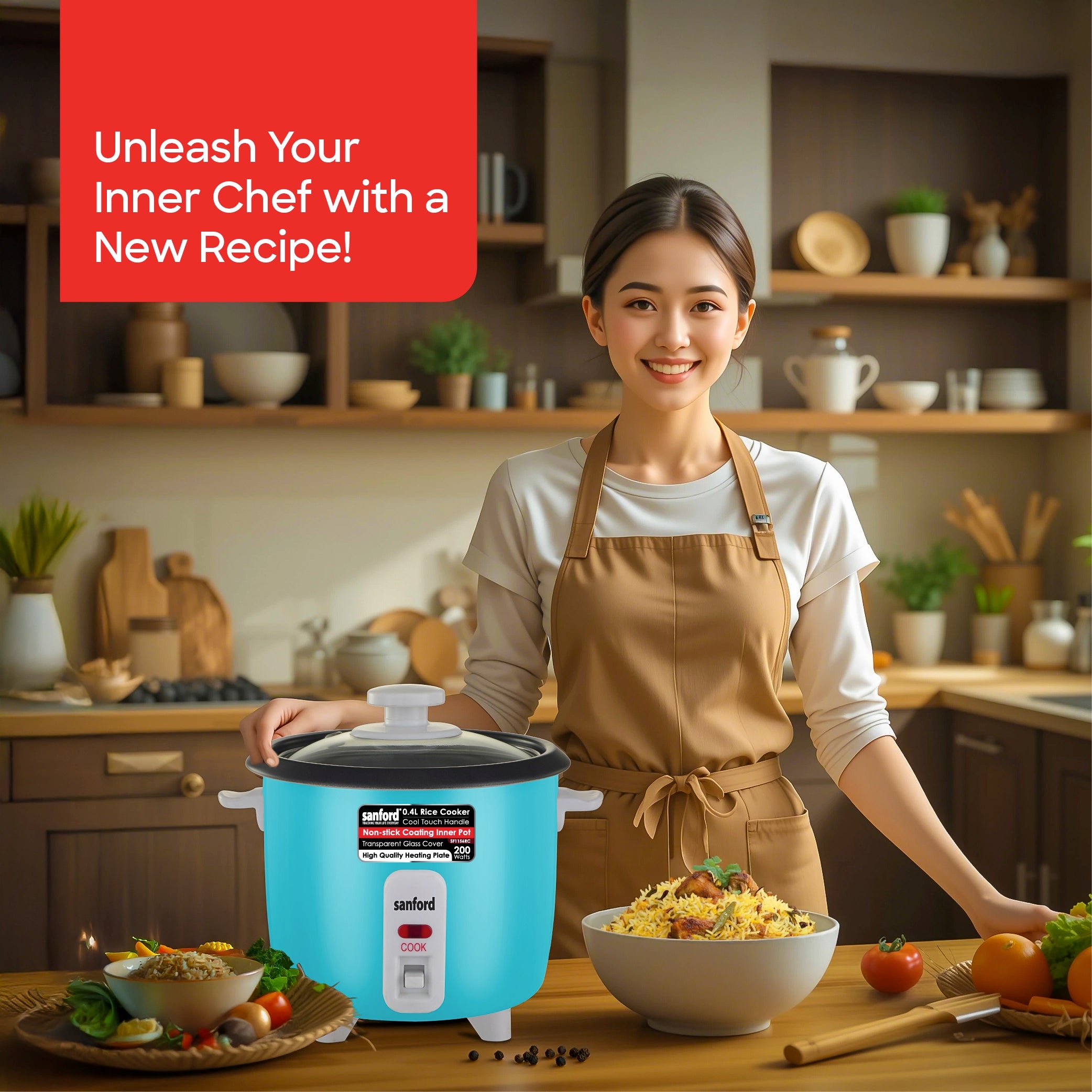 Sanford Rice Cooker 0.4L 200W with Non-Stick Aluminum Pot and Keep Warm - SF1156RC Sanford KSA