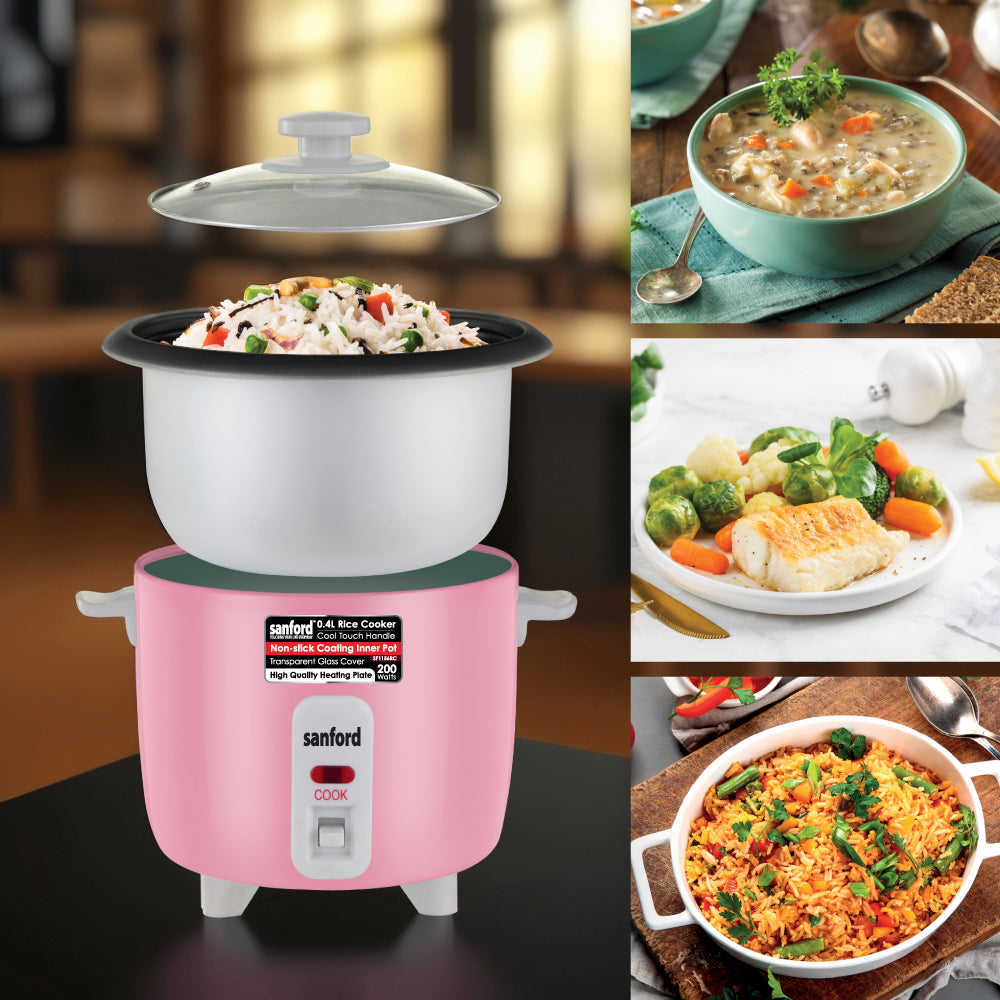 Sanford SF1156RC compact rice cooker side profile view