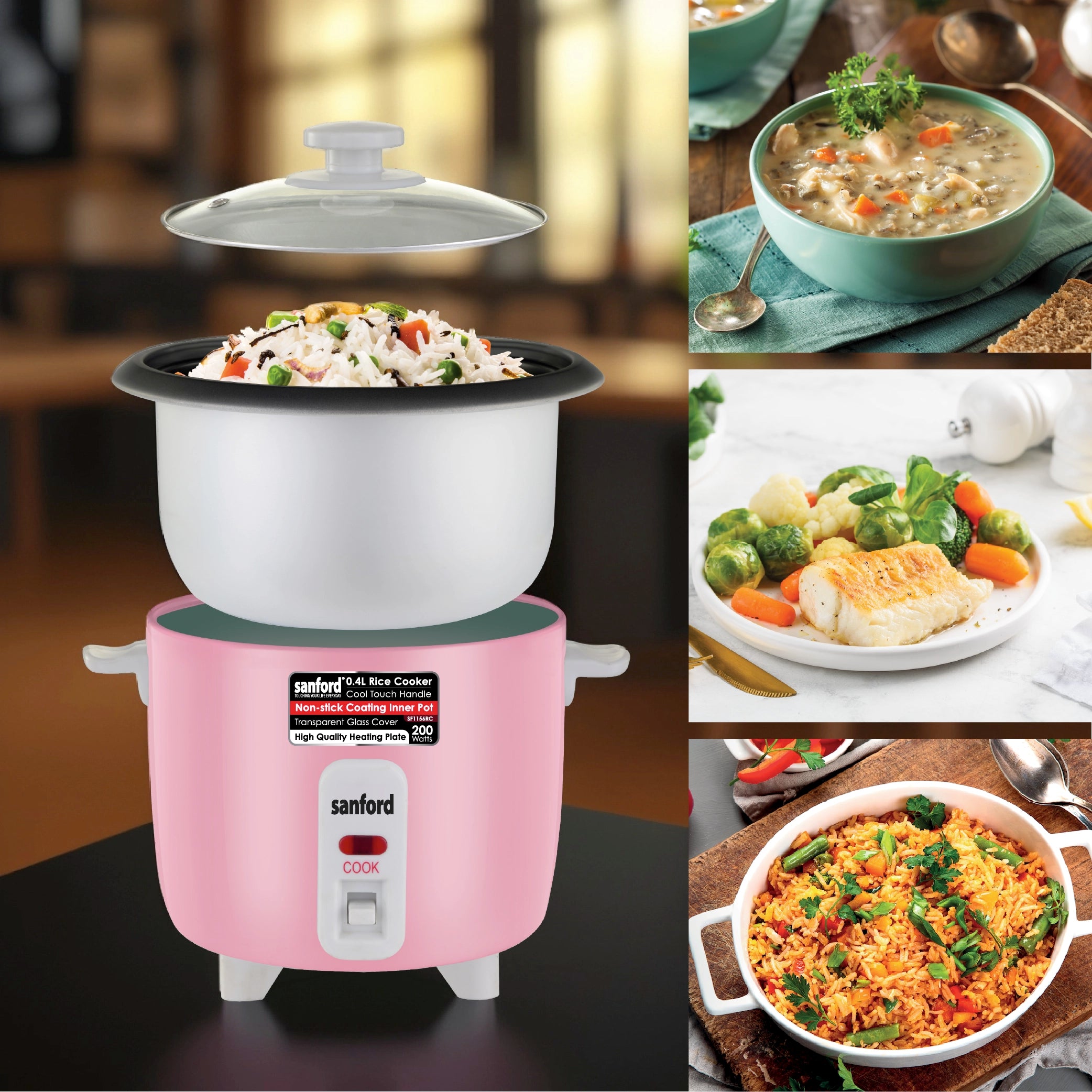 Sanford Rice Cooker 0.4L 200W with Non-Stick Aluminum Pot and Keep Warm - SF1156RC Sanford KSA
