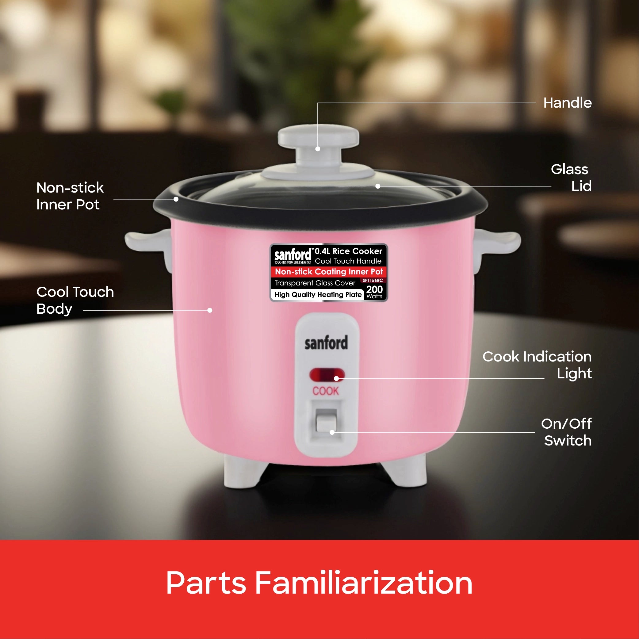 Sanford Rice Cooker 0.4L 200W with Non-Stick Aluminum Pot and Keep Warm - SF1156RC Sanford KSA