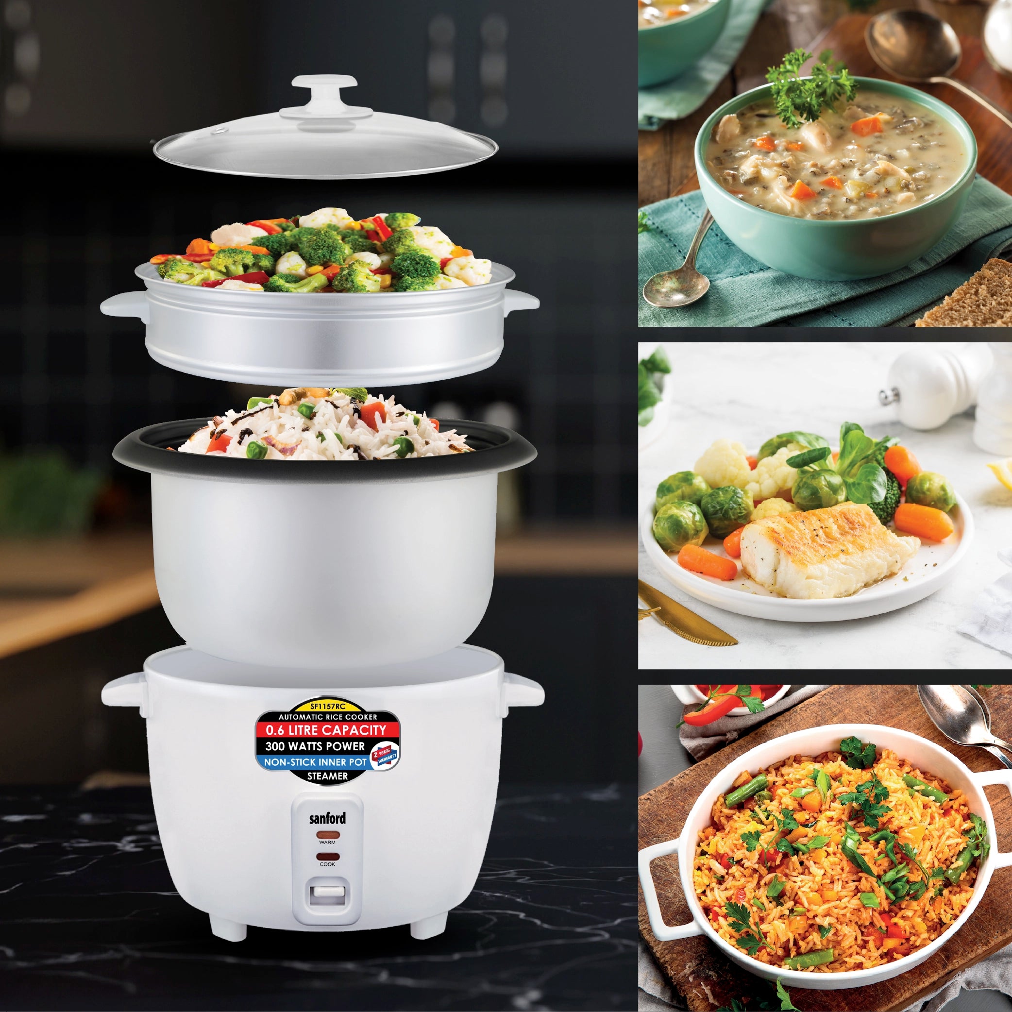 Sanford Rice Cooker 0.6L with Non-Stick Aluminum Pot, Compact Design and Keep Warm - SF1157RC Sanford KSA