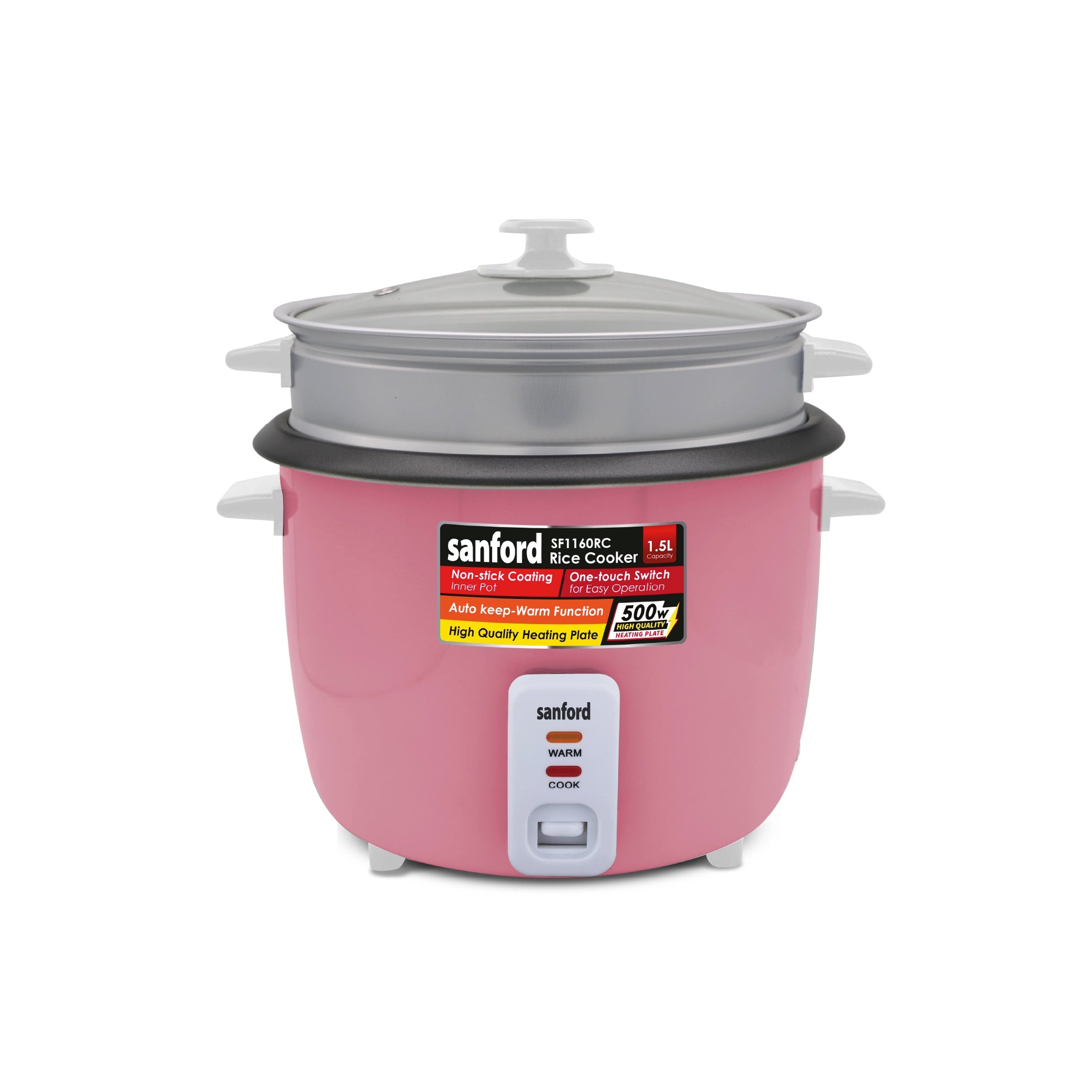 Sanford Rice Cooker 1.5L 500W with Non-Stick Aluminum Pot and Keep Warm - SF1160RC Sanford KSA