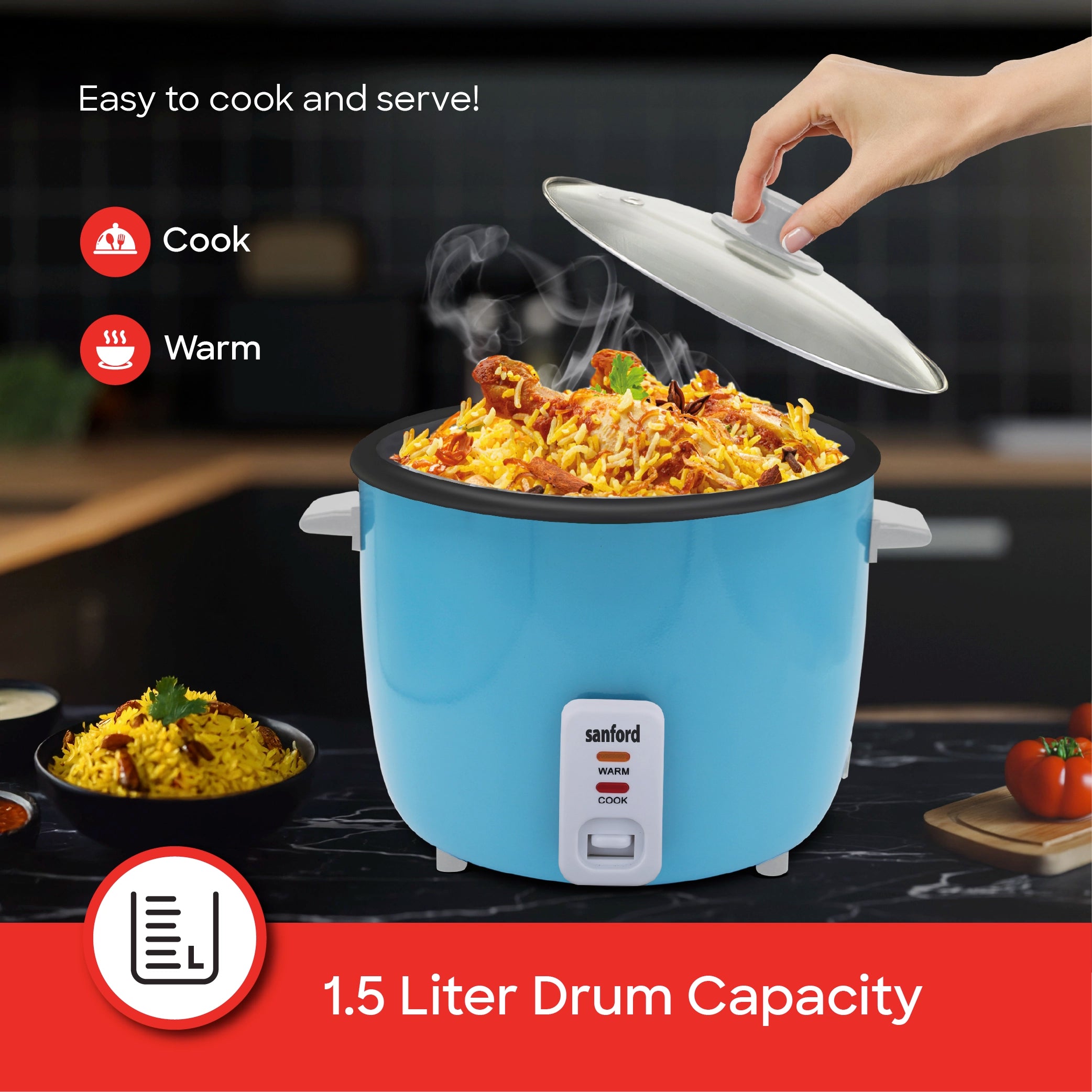 Sanford Rice Cooker 1.5L 500W with Non-Stick Aluminum Pot and Keep Warm - SF1160RC Sanford KSA