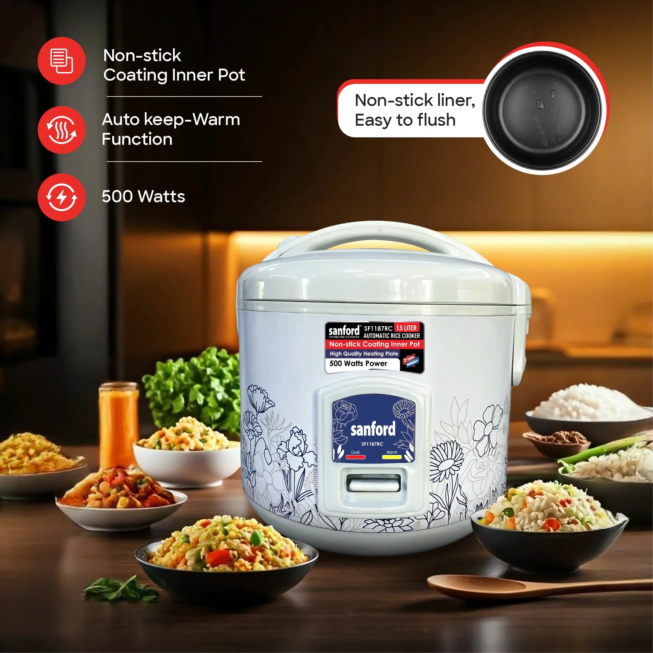 1.5L electric rice cooker automatic cooking sanford 3
