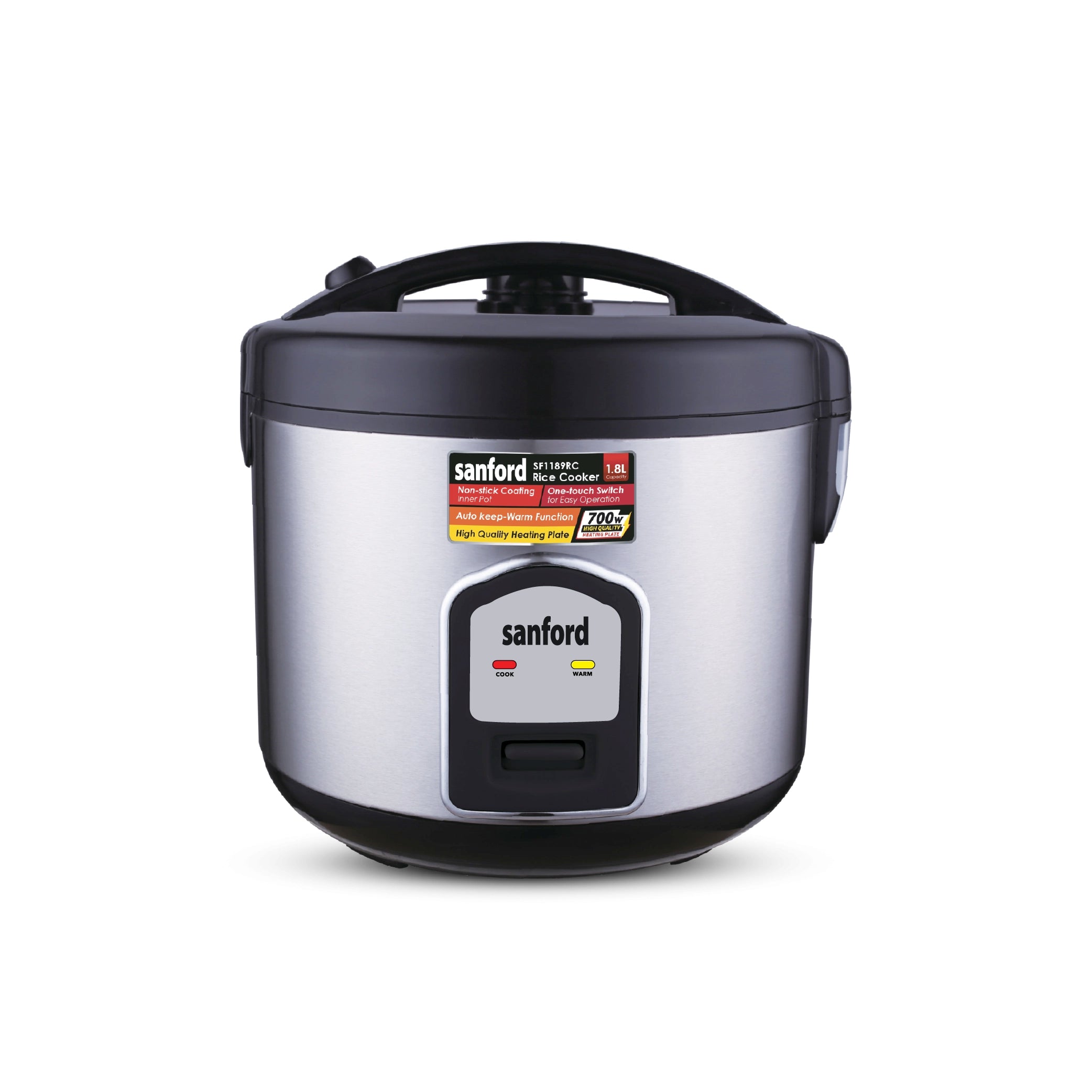 Sanford Rice Cooker 1.8L 700W with Stainless Steel Body and Keep Warm - SF1189RC Sanford KSA