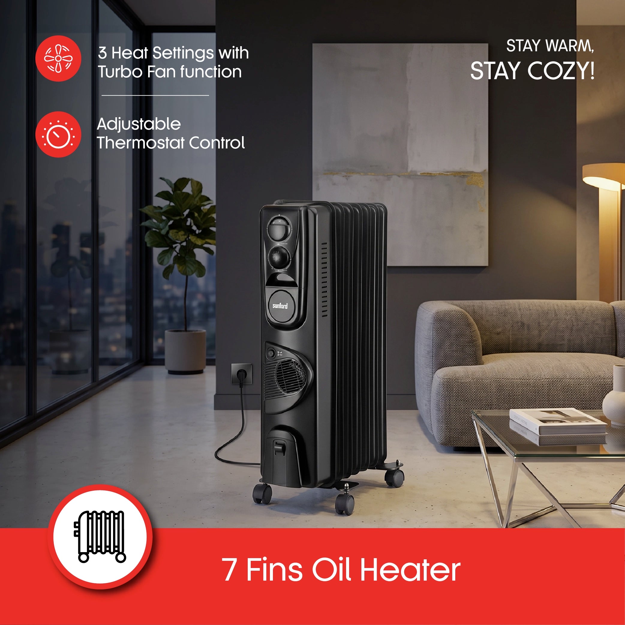Sanford Oil Heater 7 Fins 1900W with Turbo Fan Function - SF1209OH Sanford KSA