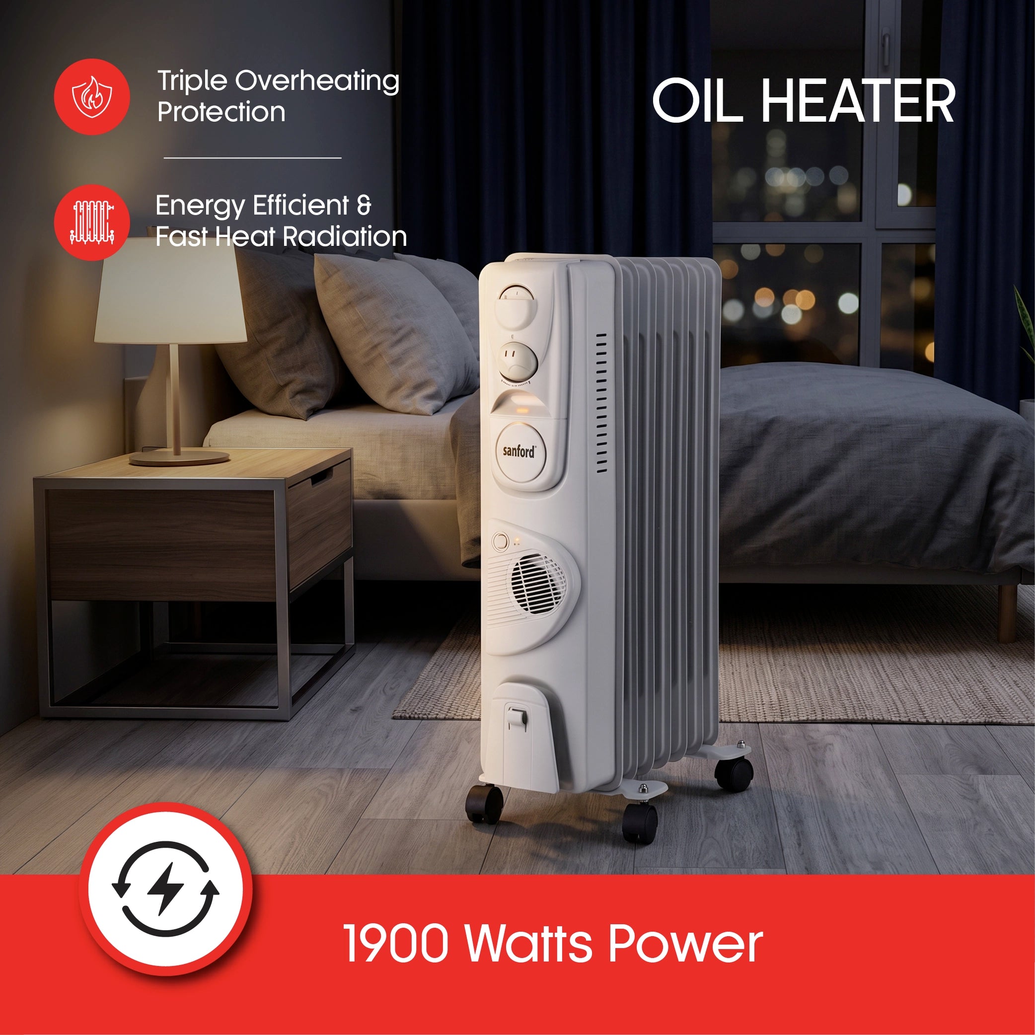 Sanford Oil Heater 7 Fins 1900W with Turbo Fan Function - SF1209OH Sanford KSA