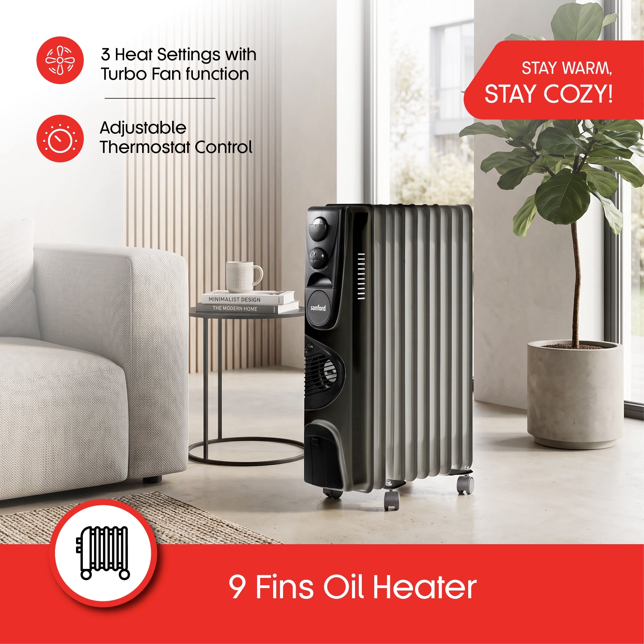 Sanford Oil Heater 9 Fins 2400W with Turbo Fan Function - SF1210OH Sanford KSA