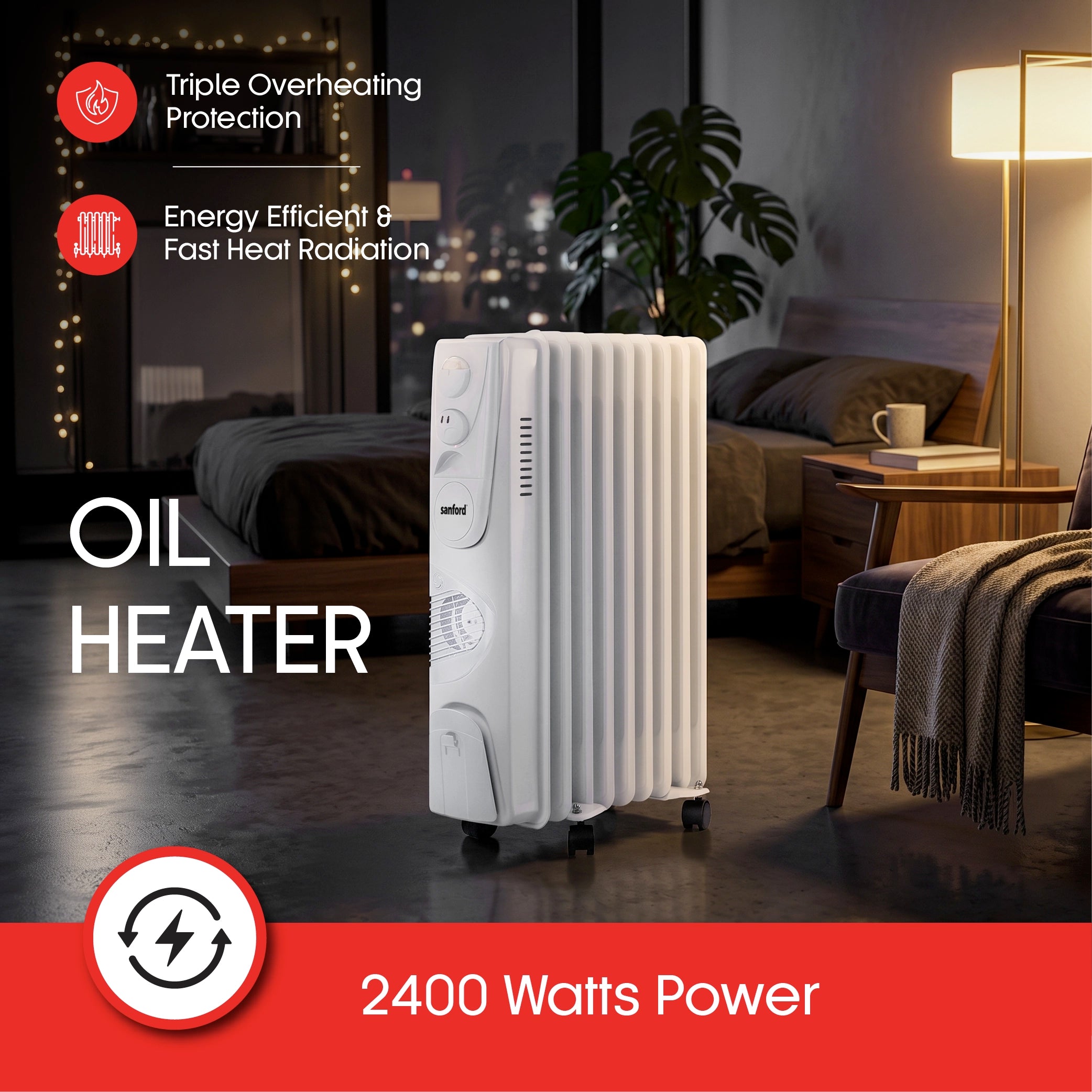 Sanford Oil Heater 9 Fins 2400W with Turbo Fan Function - SF1210OH Sanford KSA