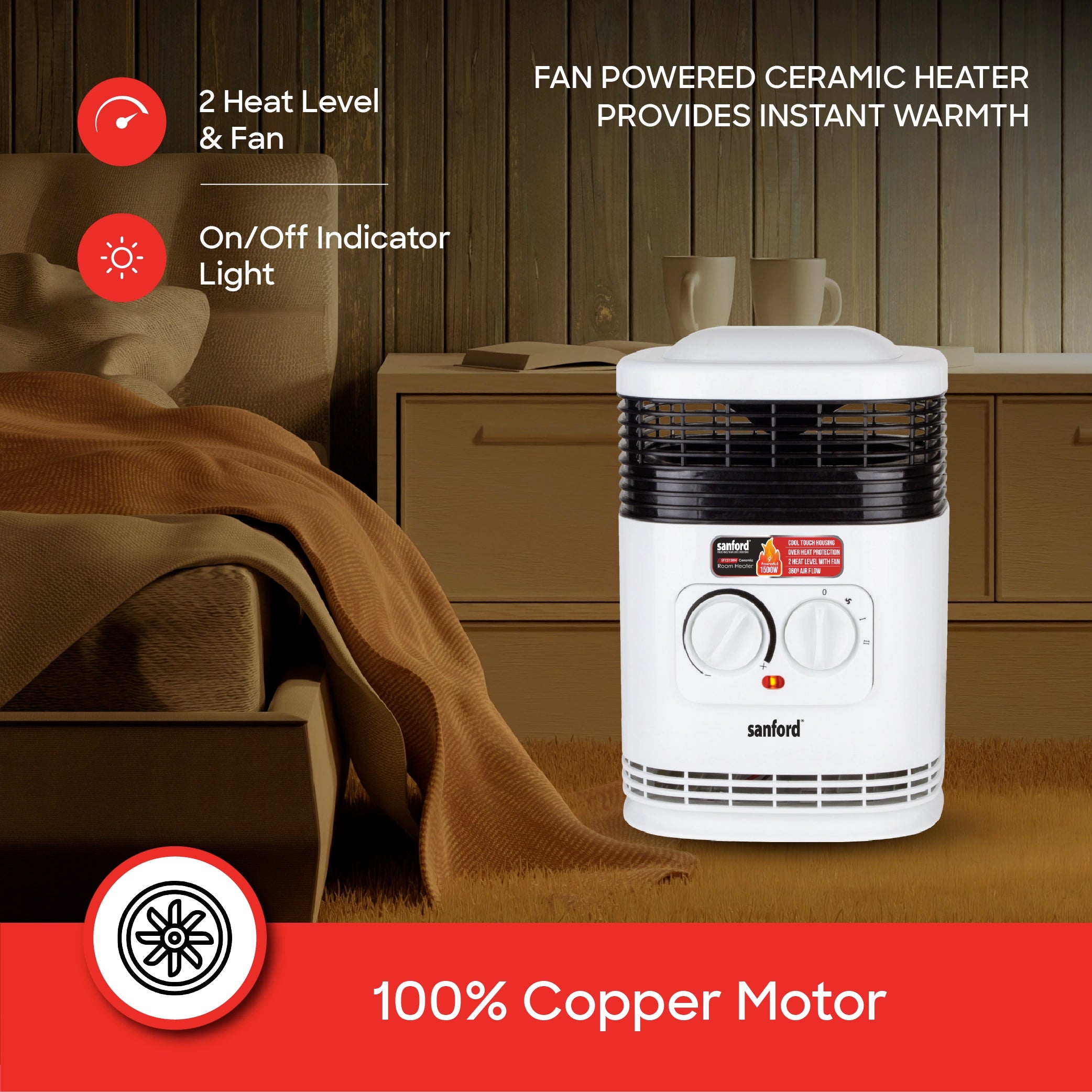 Sanford Fan Room Heater with 1500W Heating Power and Safety Control and Remote Control - SF1213RH Sanford KSA