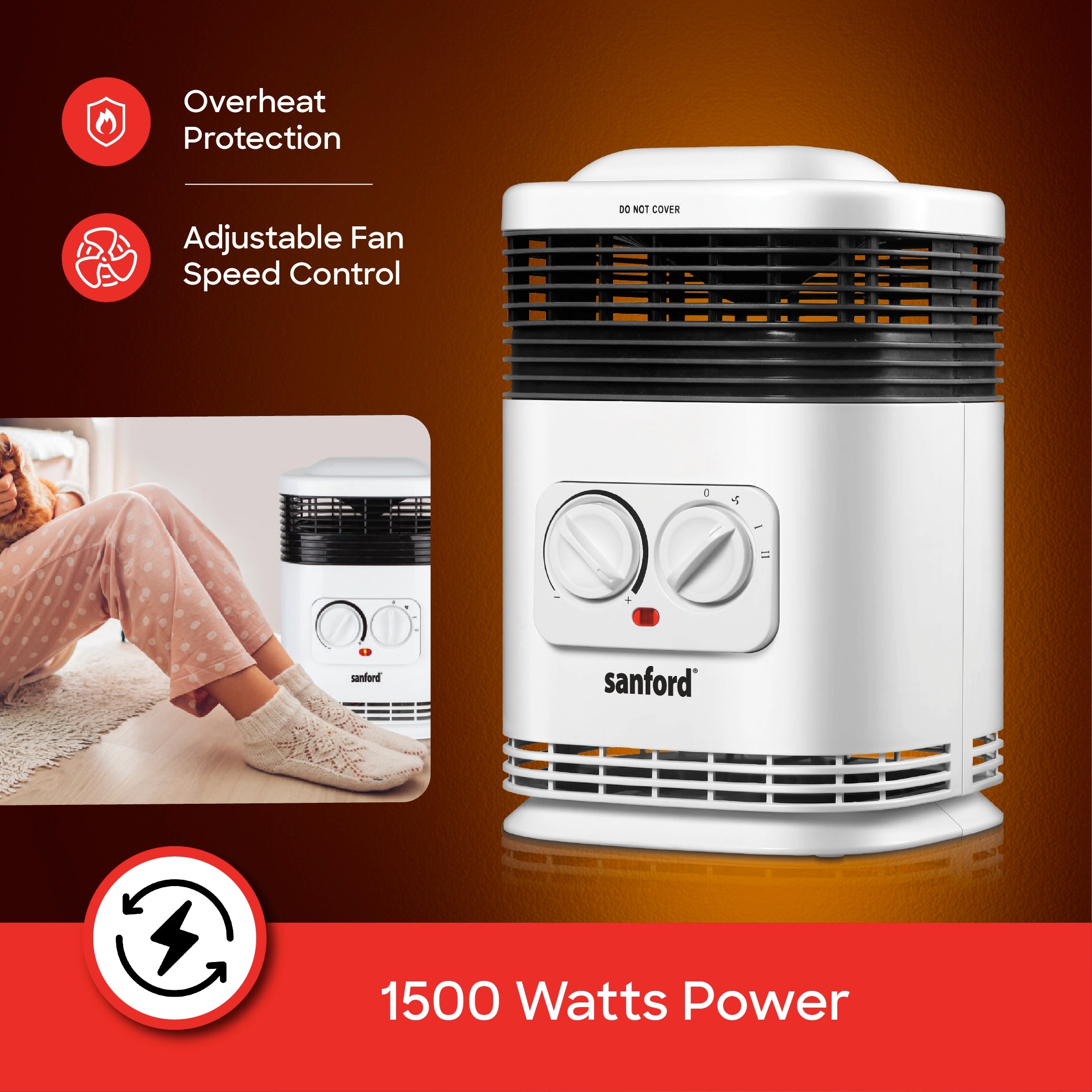 Sanford Fan Room Heater with 1500W Heating Power and Safety Control and Remote Control - SF1213RH Sanford KSA