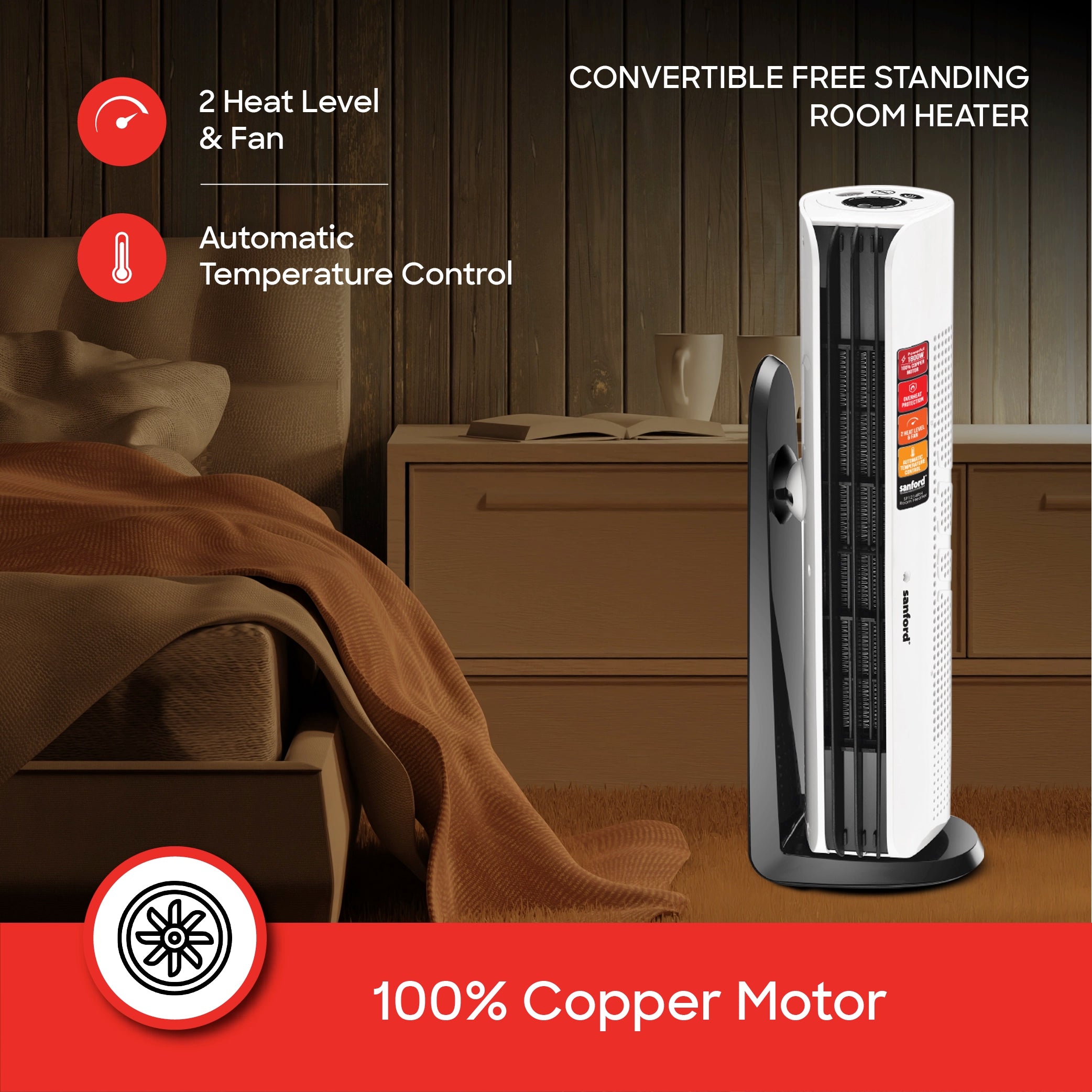 Sanford Dual Position Room Heater with 1800W Heating Power and Safety Control and Remote Control - SF1214RH Sanford KSA