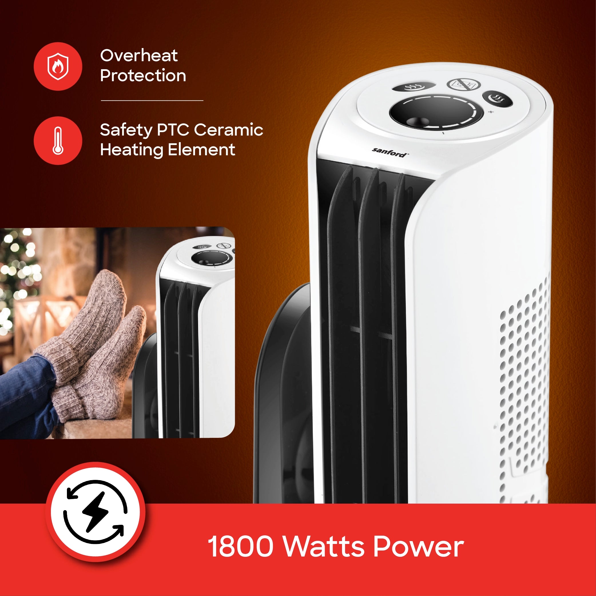 Sanford Dual Position Room Heater with 1800W Heating Power and Safety Control and Remote Control - SF1214RH Sanford KSA