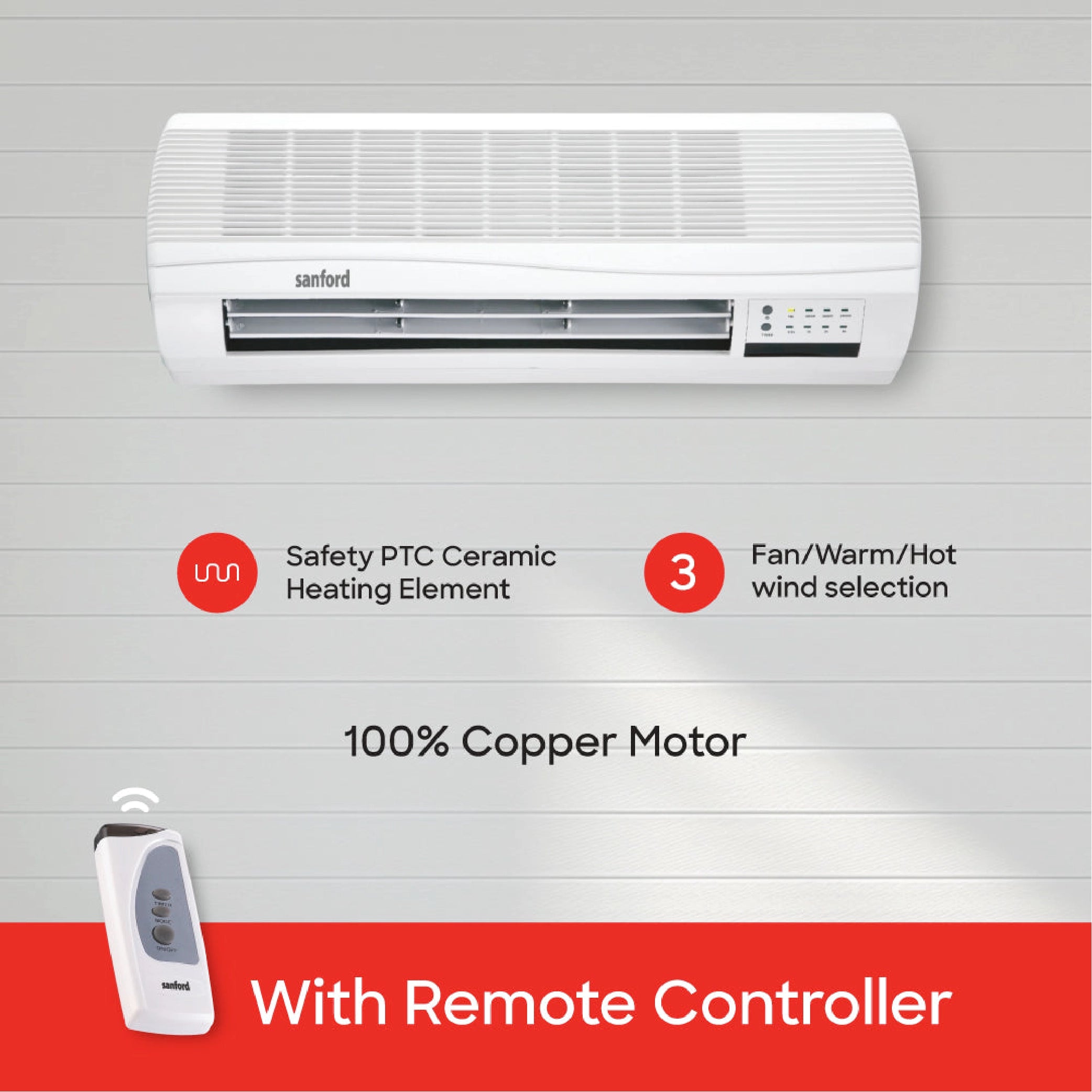 Sanford Wall Room Heater with 2 Heat Settings (1000W / 2000W) and Safety Control and Remote Control - SF1221RH Sanford KSA