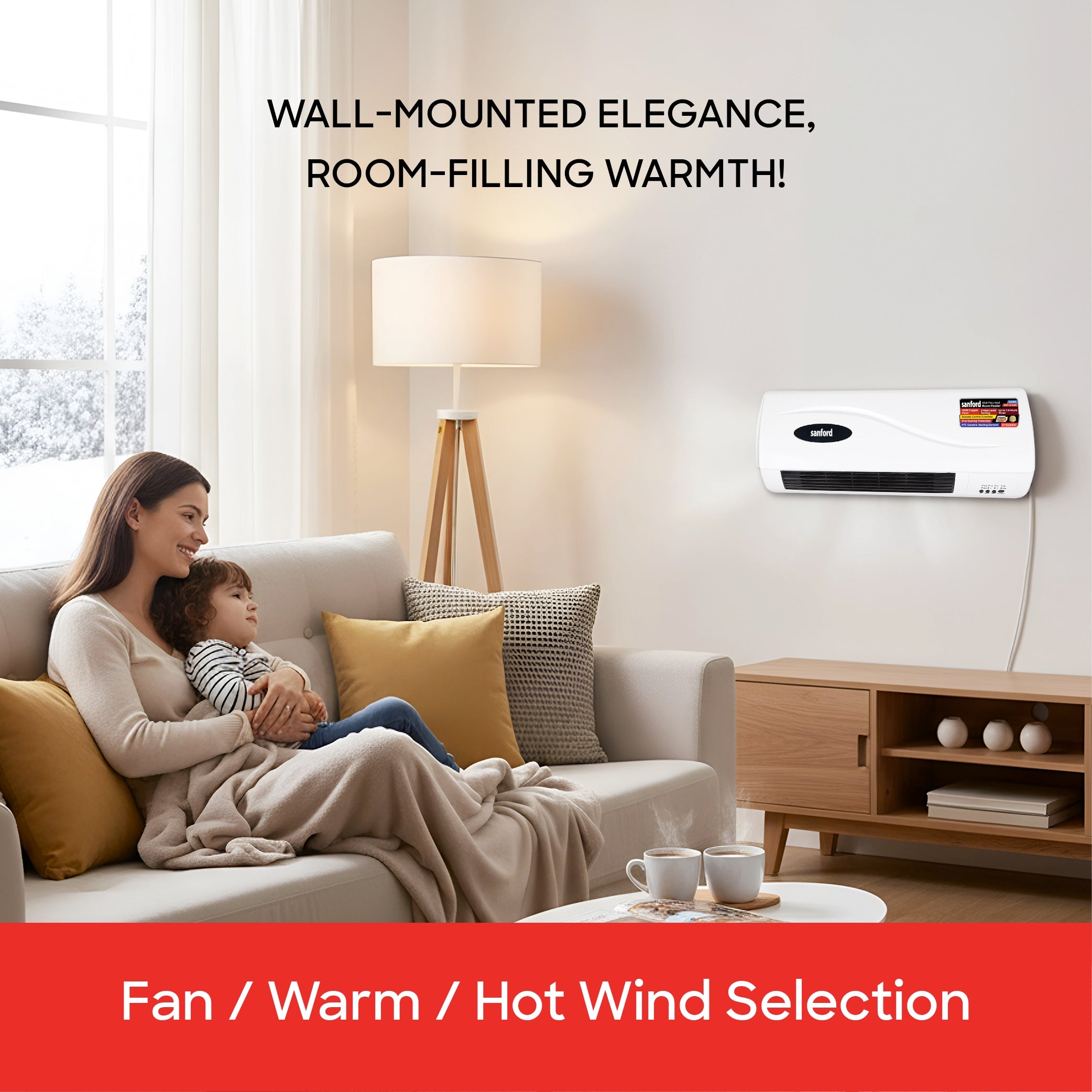 Sanford Wall Room Heater with 2 Heat Settings (1000W / 2000W) and Safety Control and Remote Control - SF1228WH Sanford KSA