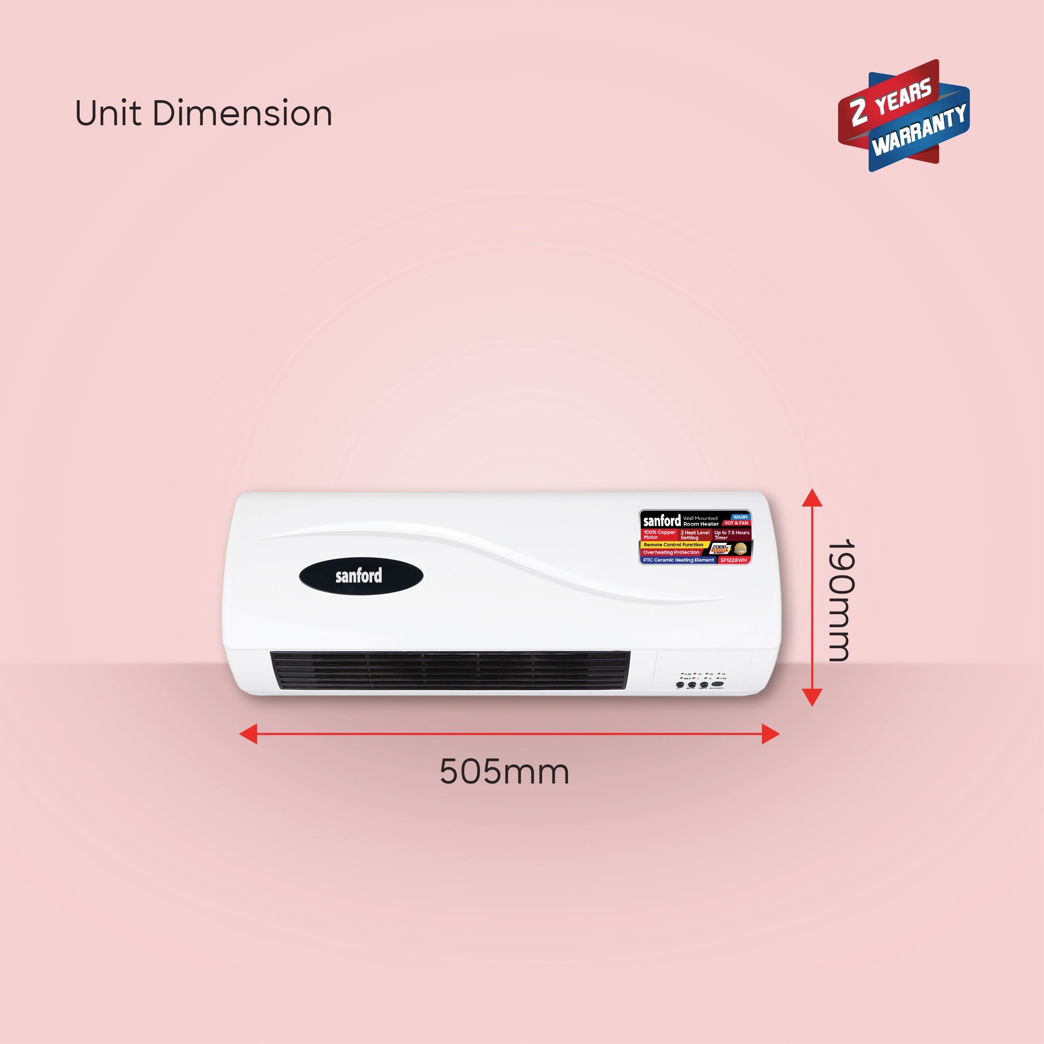 Sanford Wall Room Heater with 2 Heat Settings (1000W / 2000W) and Safety Control and Remote Control - SF1228WH Sanford KSA