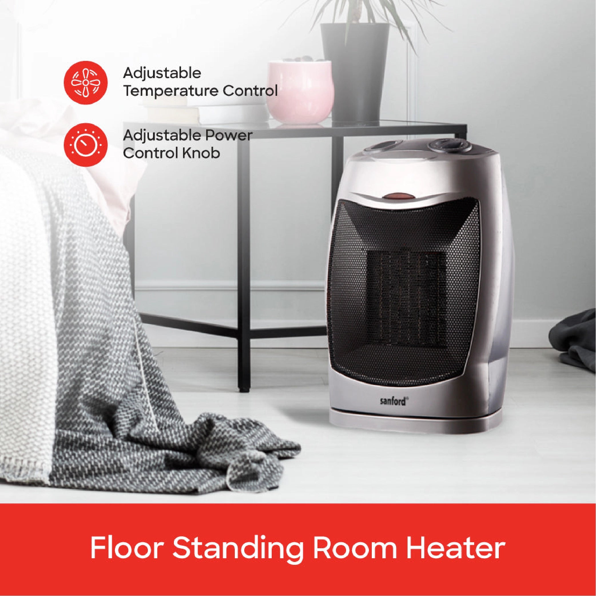 Sanford PTC Fan Room Heater with 2 Heat Settings (750W / 1500W) and Safety Control and Remote Control - SF1229RH Sanford KSA