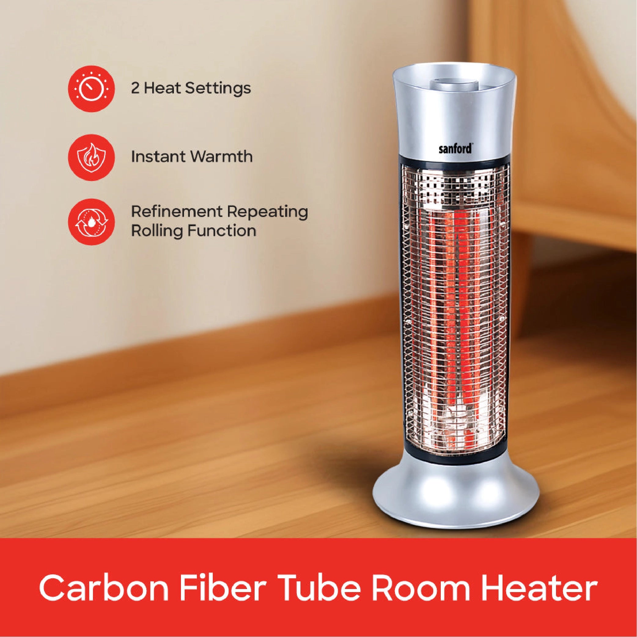 Sanford Carbon Room Heater with 2 Heat Settings (450W / 900W) and Safety Control and Remote Control - SF1281CRH Sanford KSA