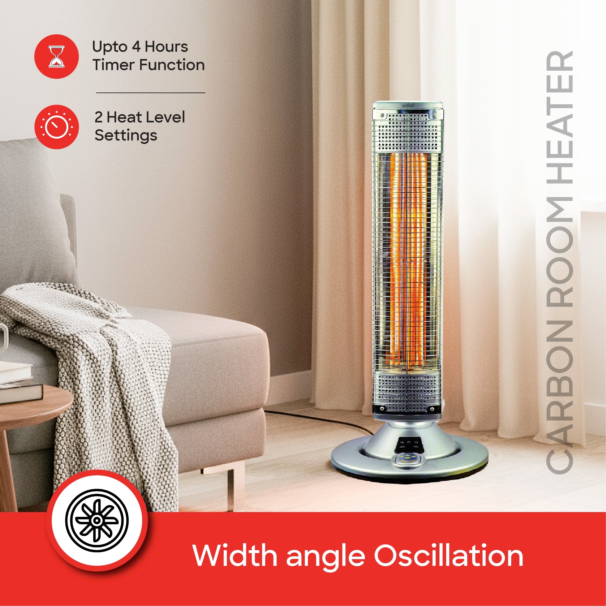 Sanford Carbon Room Heater with 2 Heat Settings (450W / 900W) and Safety Control and Remote Control - SF1281CRH-D Sanford KSA