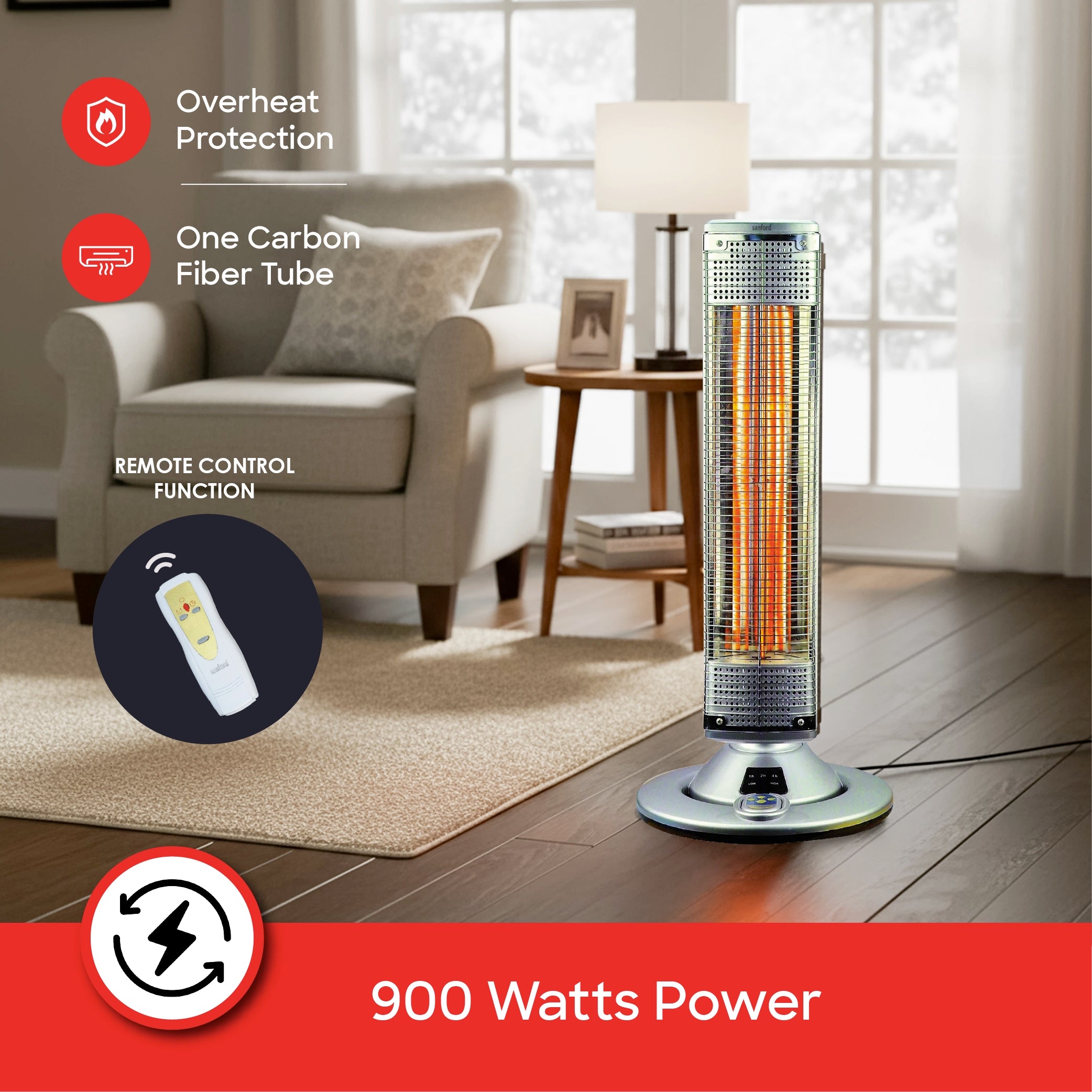 Sanford Carbon Room Heater with 2 Heat Settings (450W / 900W) and Safety Control and Remote Control - SF1281CRH-D Sanford KSA