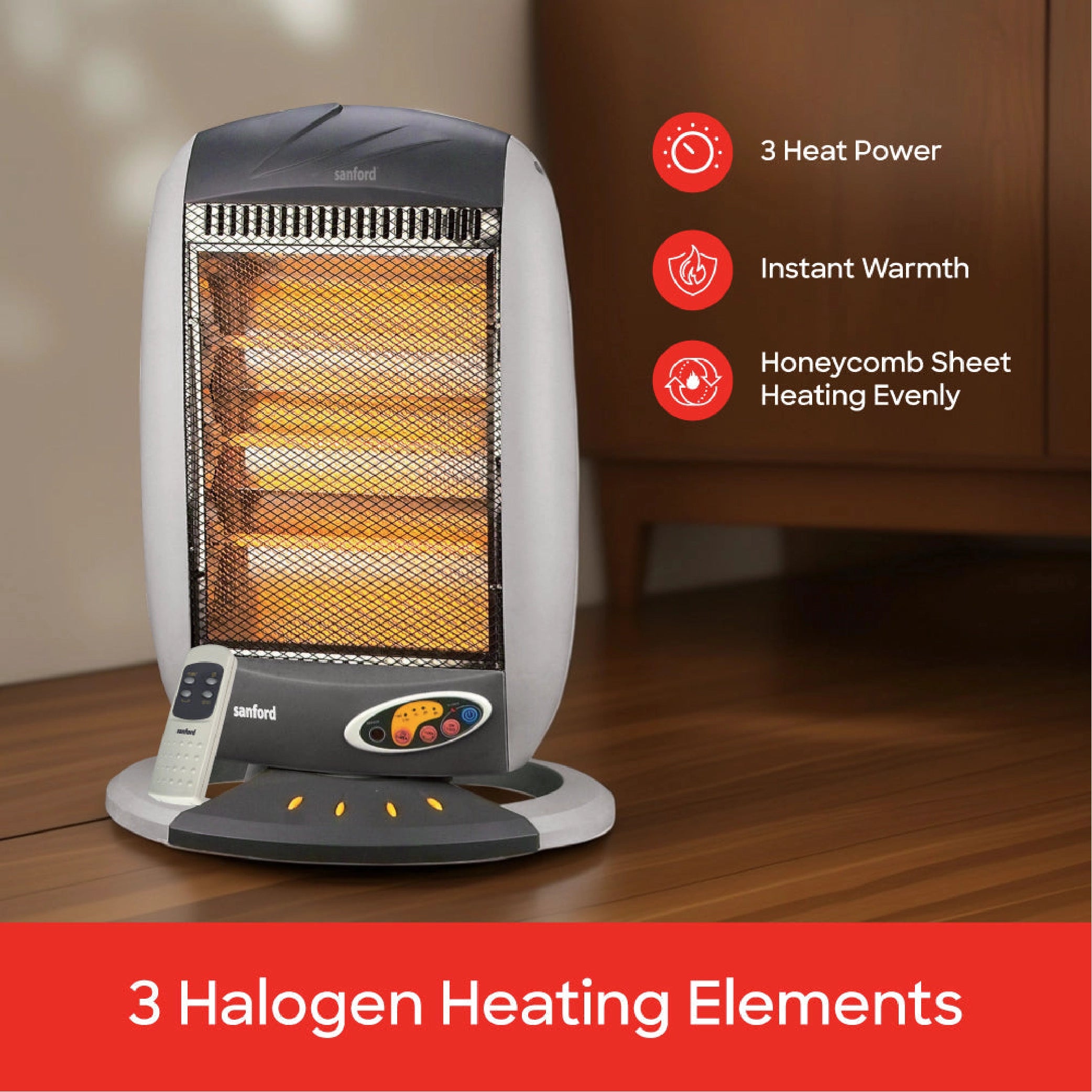 Sanford Halogen Room Heater with 1200W Heating Power and Safety Control and Remote Control - SF1284HRH Sanford KSA
