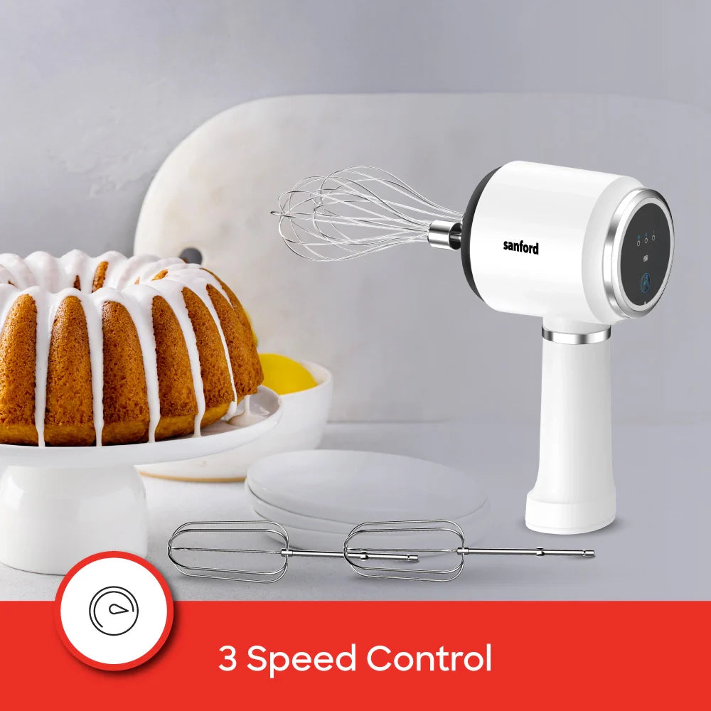 Rechargeable hand mixer 3 speed stainless steel beaters portable sanford 3