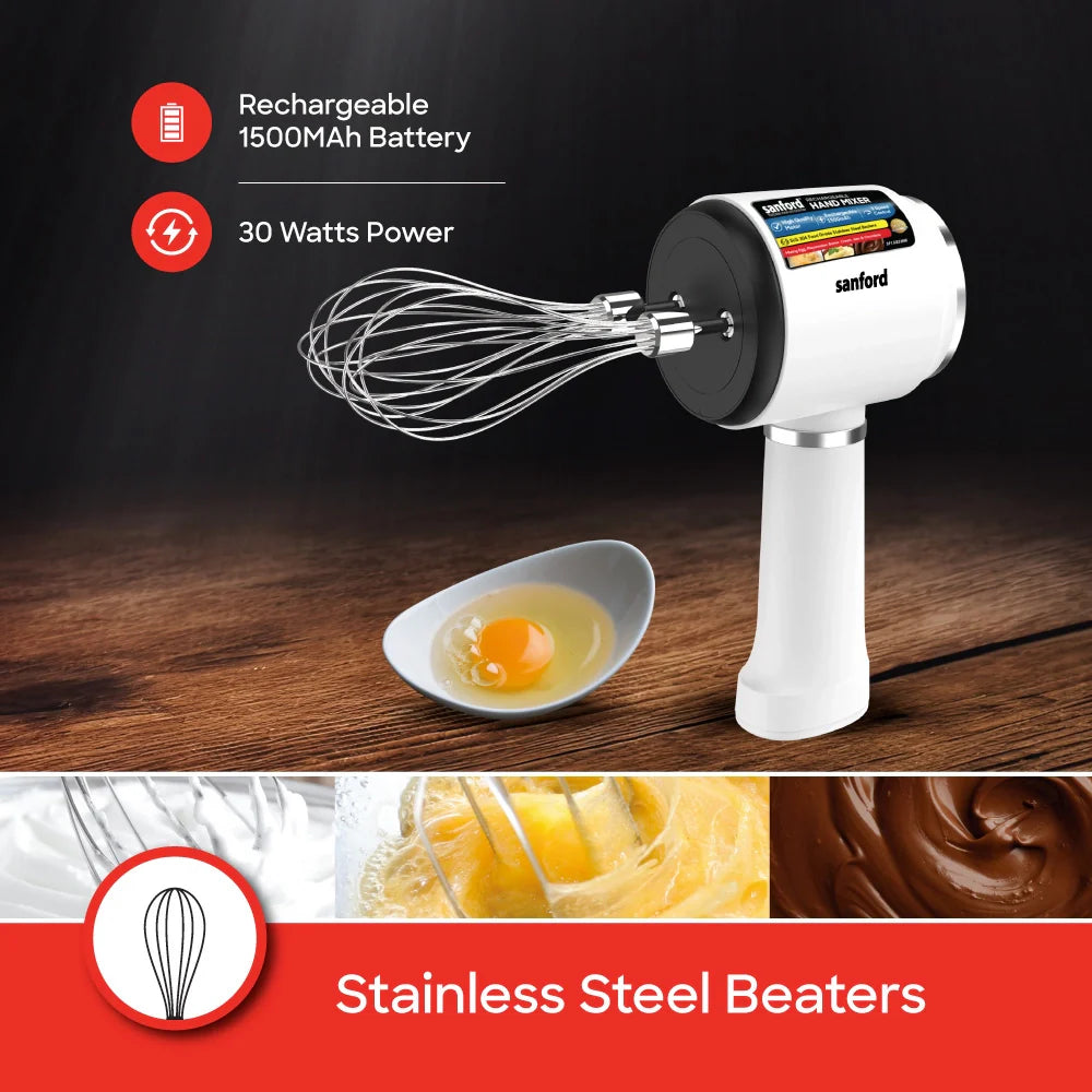 Rechargeable hand mixer 3 speed stainless steel beaters portable sanford 4