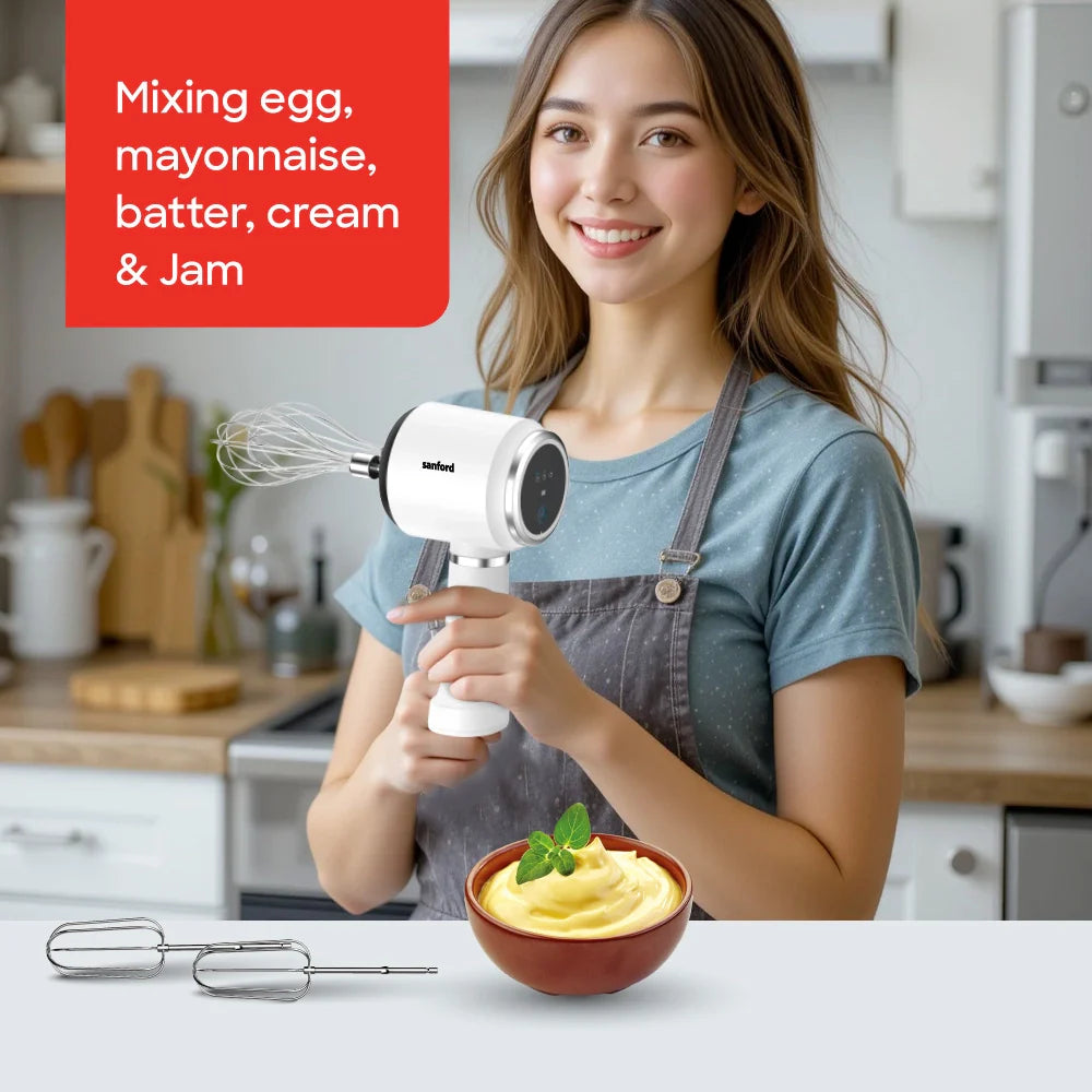 Rechargeable hand mixer 3 speed stainless steel beaters portable sanford 5