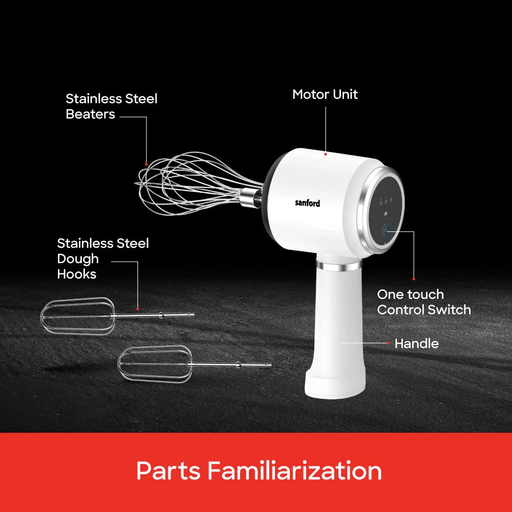 Rechargeable hand mixer 3 speed stainless steel beaters portable sanford 6