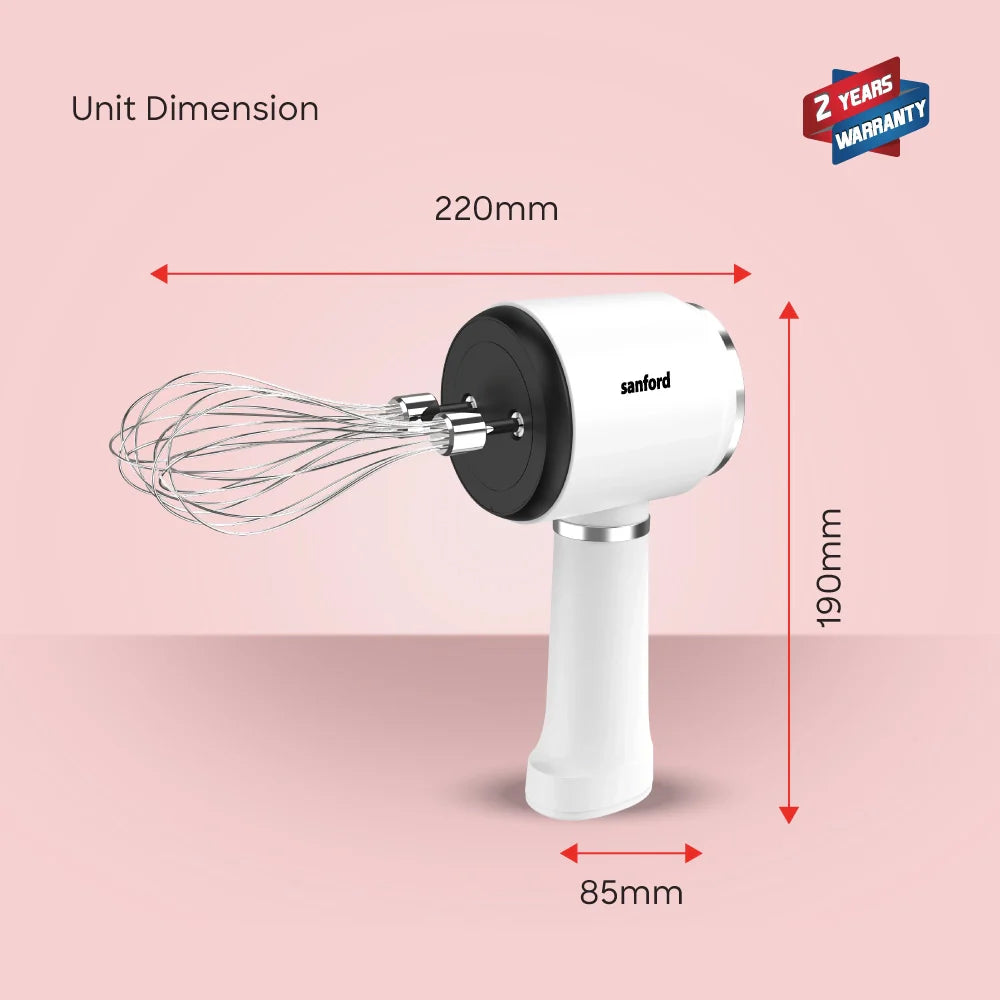 Rechargeable hand mixer 3 speed stainless steel beaters portable sanford 7