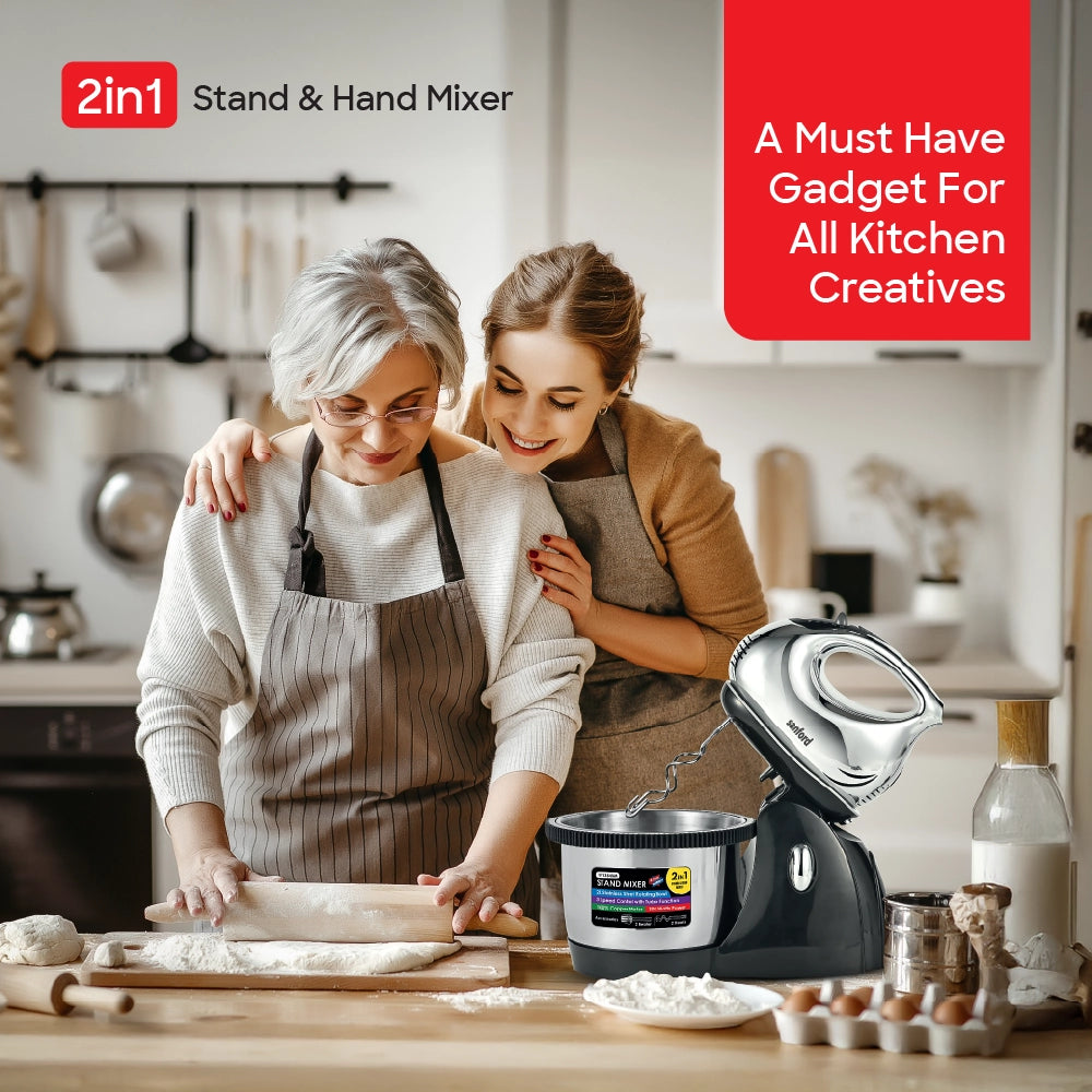 Sanford 2-in-1 Stand Mixer 300W with 2L Stainless Steel Bowl & 3-Speed Turbo - SF1354SM Sanford KSA