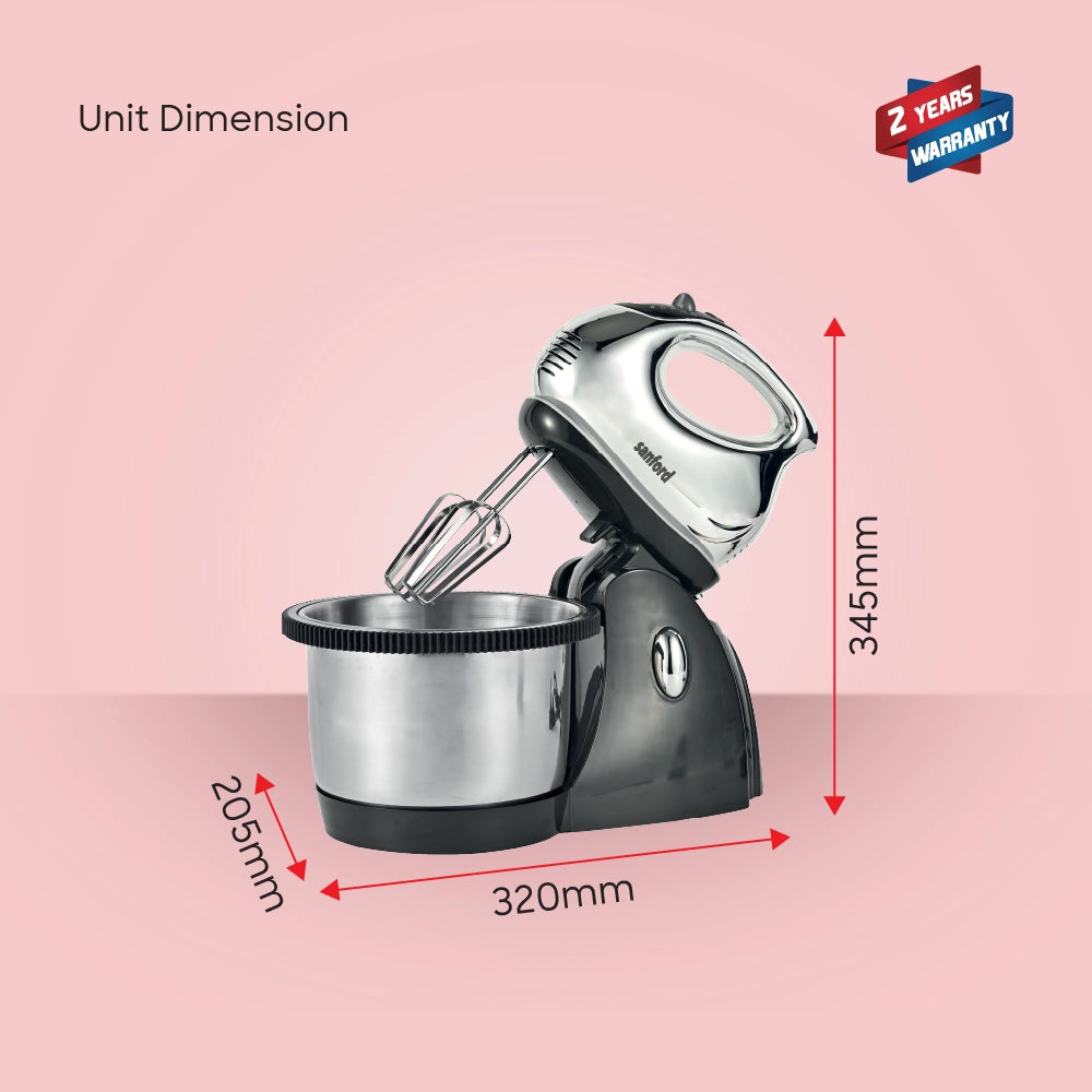 Sanford 2-in-1 Stand Mixer 300W with 2L Stainless Steel Bowl & 3-Speed Turbo - SF1354SM Sanford KSA