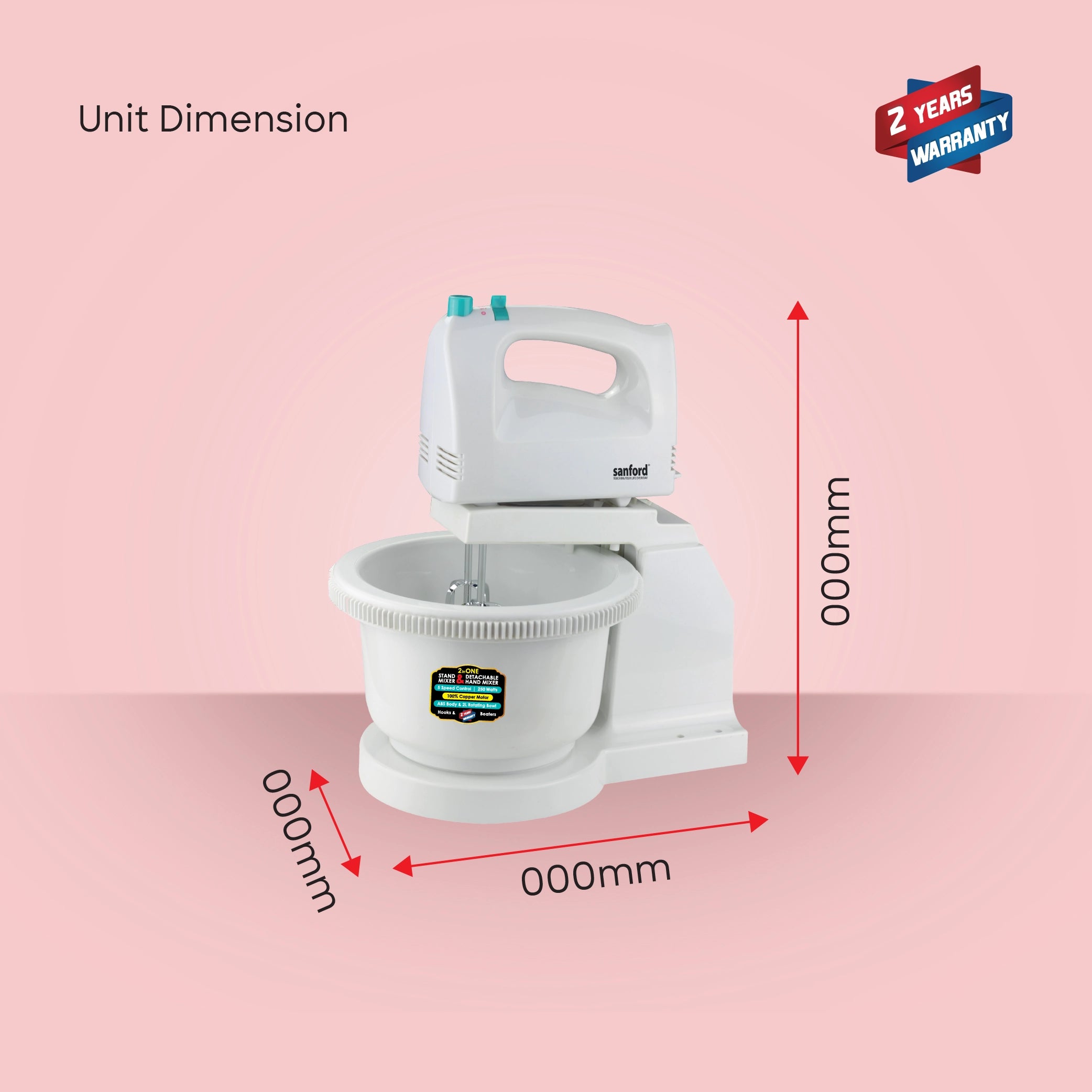 Sanford Stand Mixer With 2L Rotating Bowl and 5 Speed Control - SF1356SM Sanford KSA